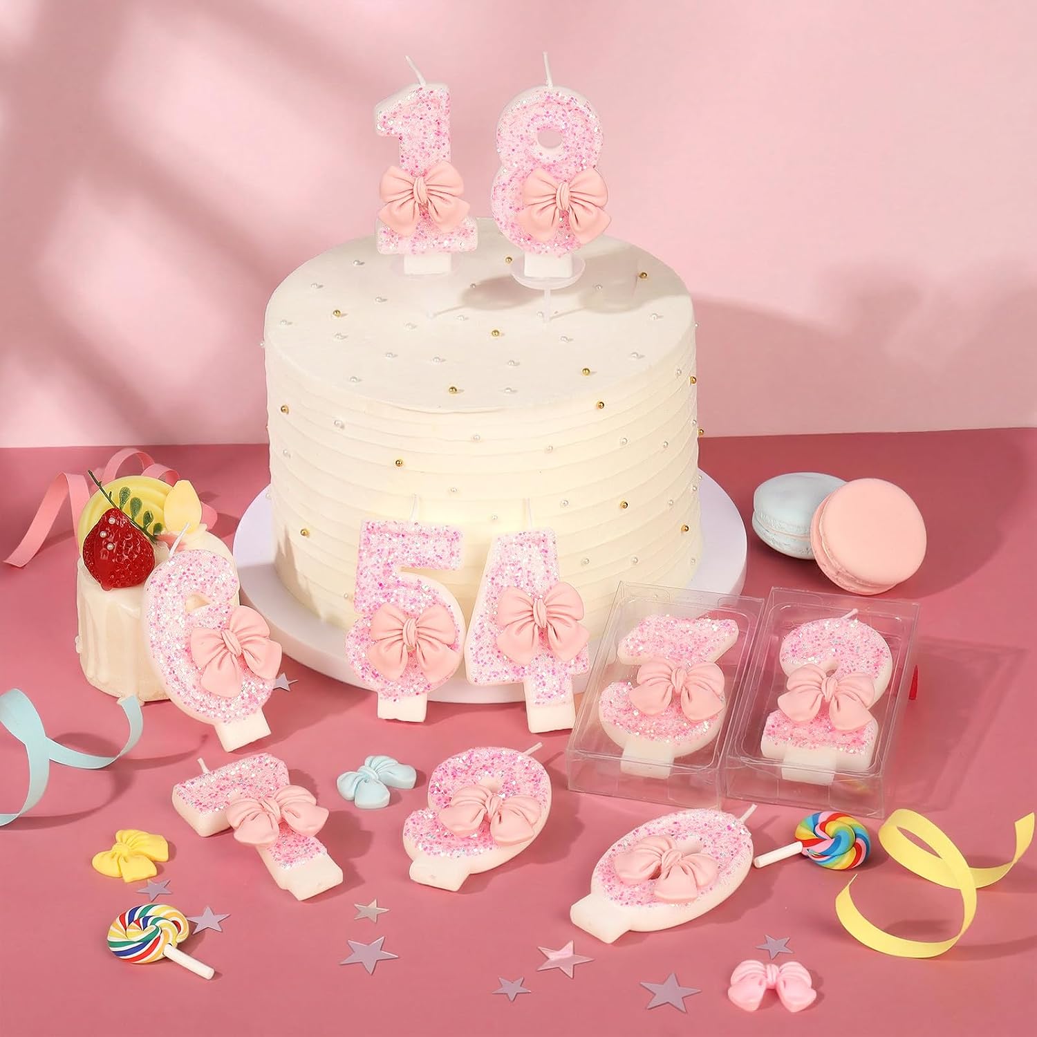 Number 10 Birthday Candle, Pink Bow Birthday Candles, Glitter Candle Cake Topper, Happy Birthday Cake Decoration Gifts, Anniversary Party Supplies for Girl
