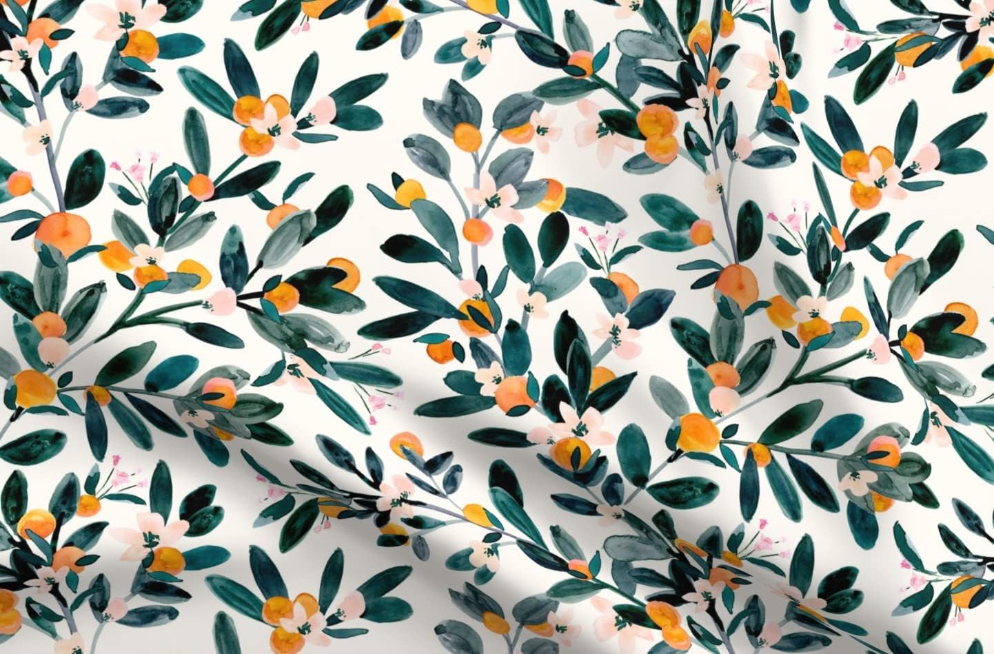 Spoonflower Fabric - Citrus Fruits Watercolor Oranges Botanical Floral Plant Spring Printed on Upholstery Velvet Fabric Fat Quarter - Upholstery Home Decor Bottomweight Apparel