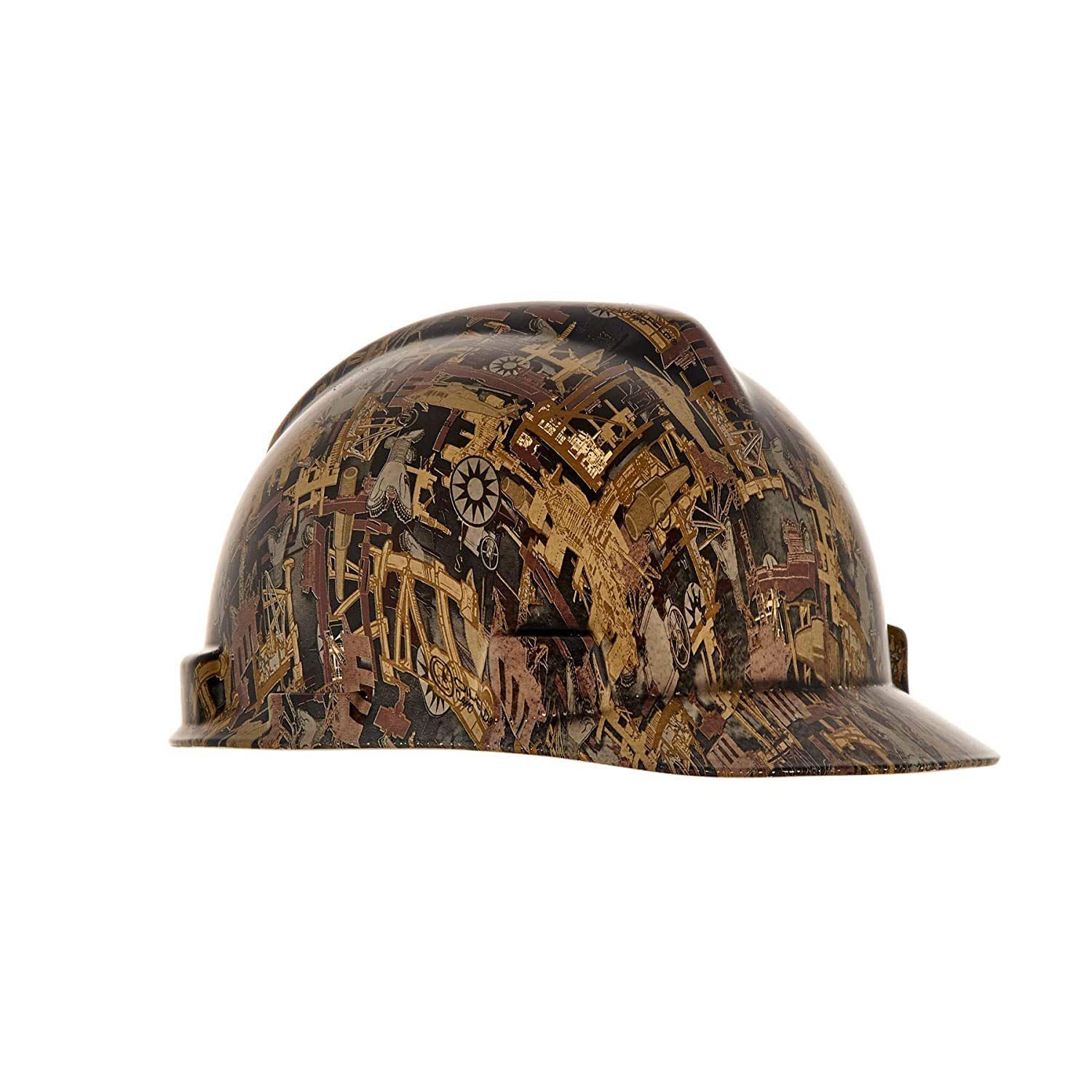 MSAMSA 10204774 Hydro Dip V-Gard Cap Style Safety Hard Hat With Fas-Trac III Ratchet Suspension | Polyethylene Shell, Self Adjusting Crown Straps - Standard Size in Oilfield Camo