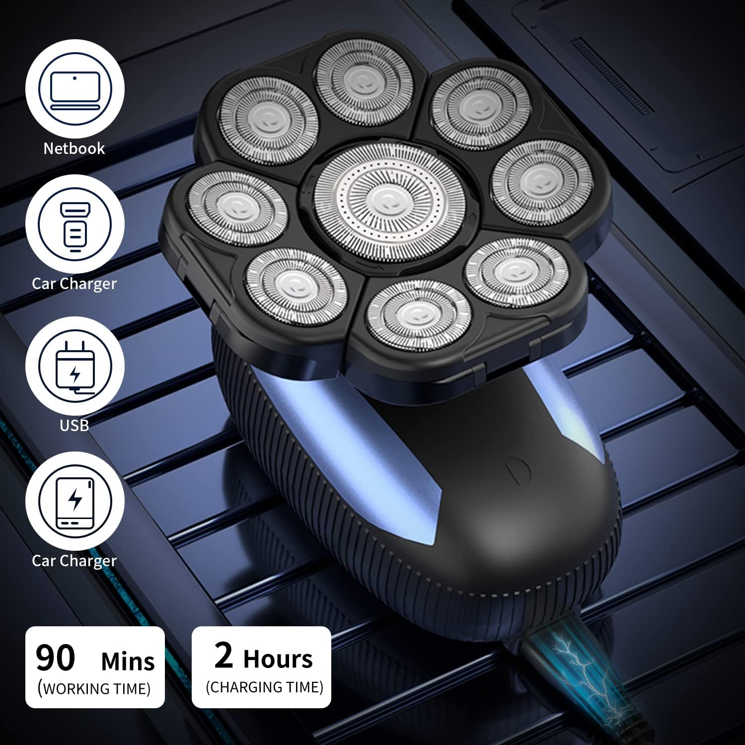 Head Shavers for Bald Men 9D Electric Rotary Shaver Multifunctional Mens Bald Head Shaver Cordless Electric Razor for Men Wet & Dry Beard Clippers Rechargeable Shavers for Balding Man