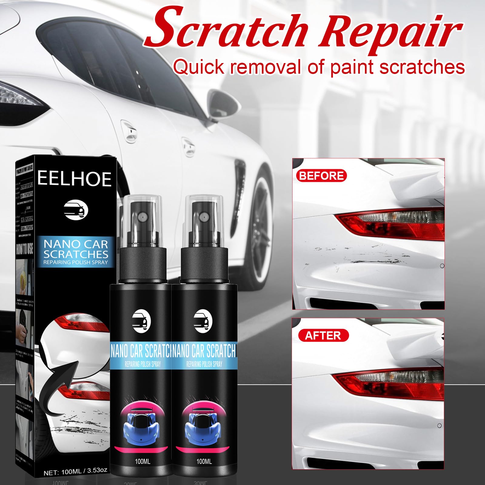 Spray Nano Réparateur Pour Rayures De Voiture – Réparation Facile, Brillance Durable & Protection Céramique | Tous Modèles & Couleurs