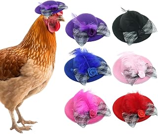 Hitefu 6 Pack Funny Chicken Hats, Adjustable Tiny Pet Hats with Elastic Strap, Mini Feather Top Hat for Rooster, Hen, Goose, Duck, Hamster, Parrot, Birds