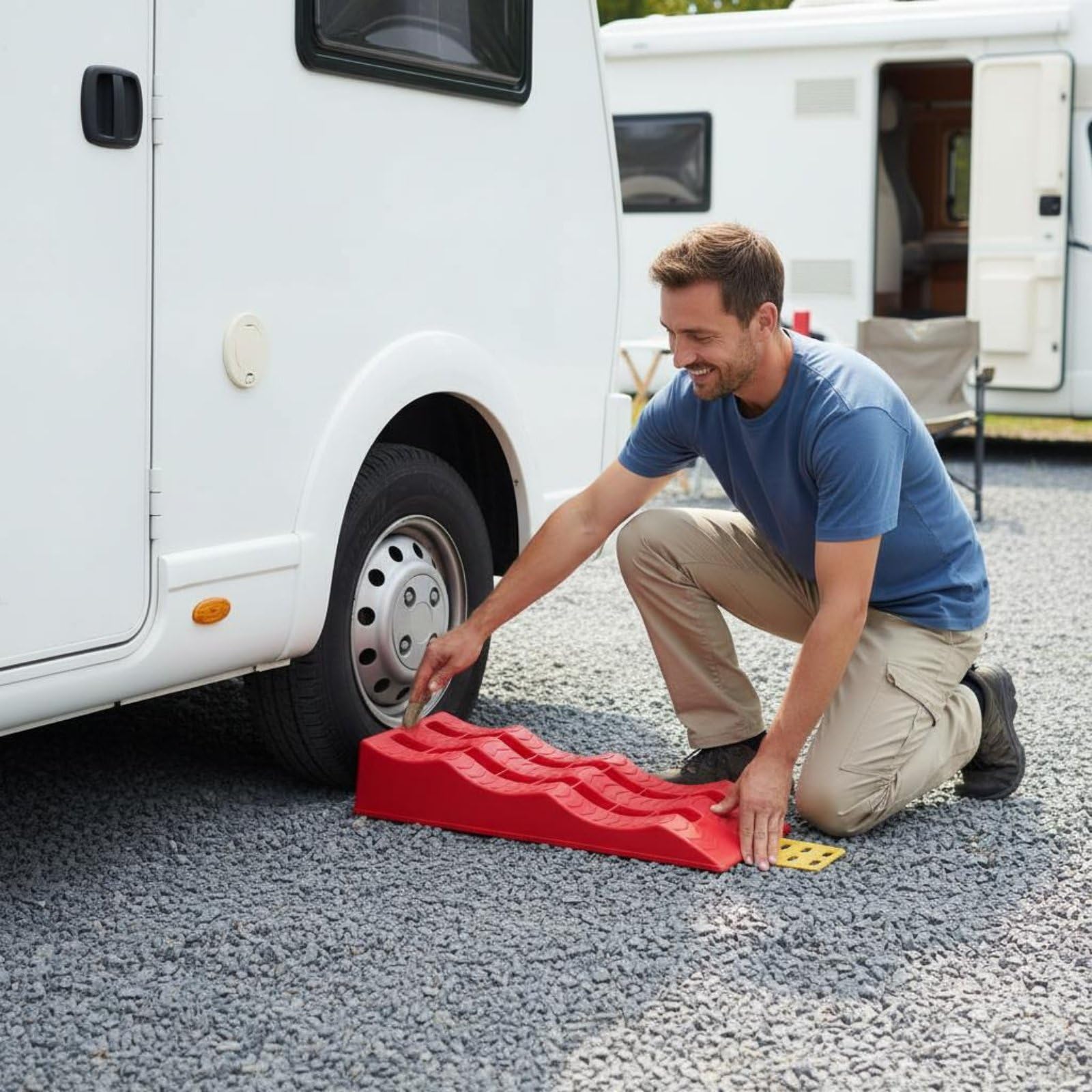 Rampa di Supporto Veicoli Set 2 Pezzi Rampe Livellamento Trazione Struttura Massiccia Plastica Antiscivolo per Pneumatici Adatto per Parcheggio Viaggi Aree Ricreative, Rosso