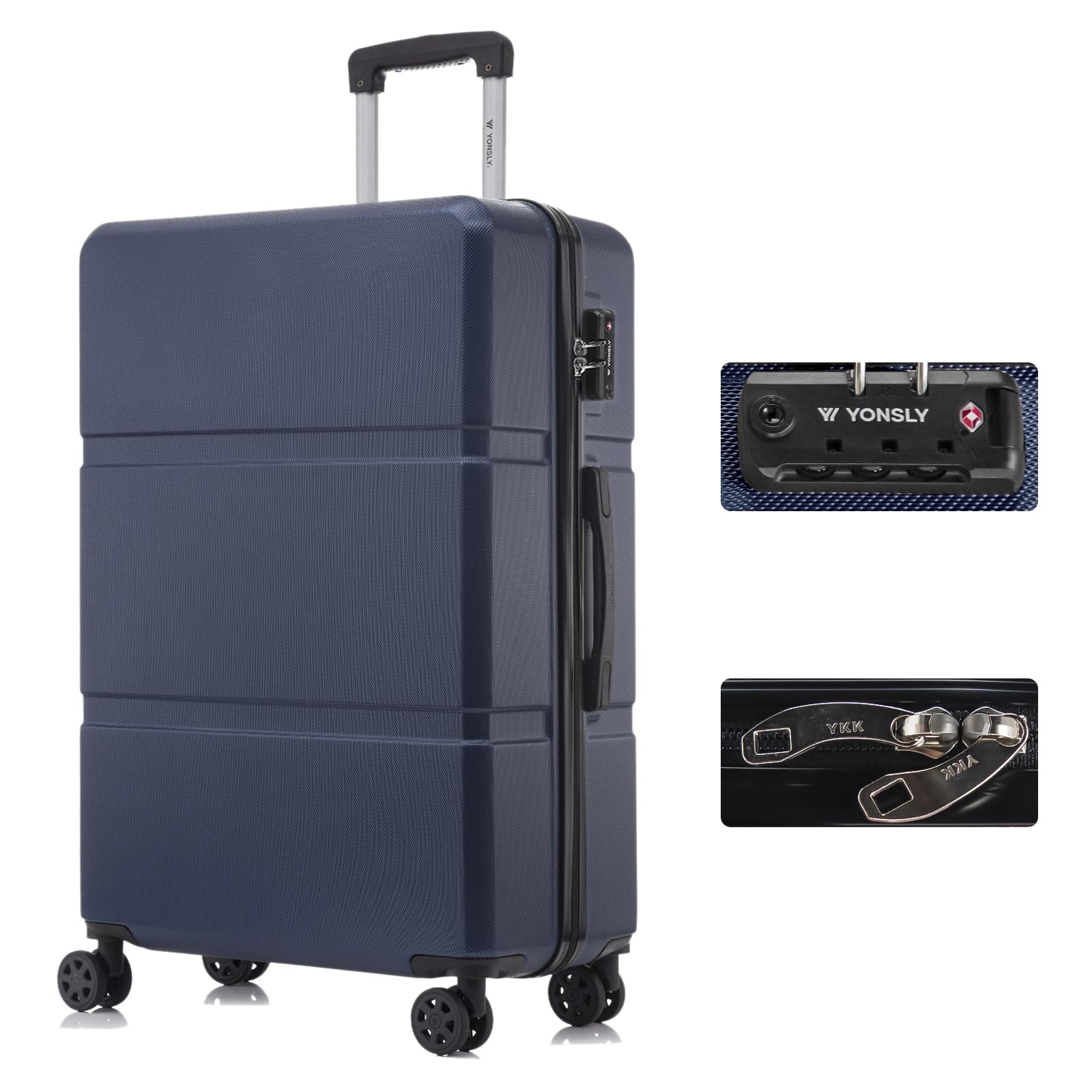 yonsly Koffer Suitcase, Trolley Reisekoffer, Rollkoffer Handgepäck mit 4 Rollen 360°, ABS Hartschalen, Sicherheitsschloss, Weicher Gummigriff, 210D-Futter