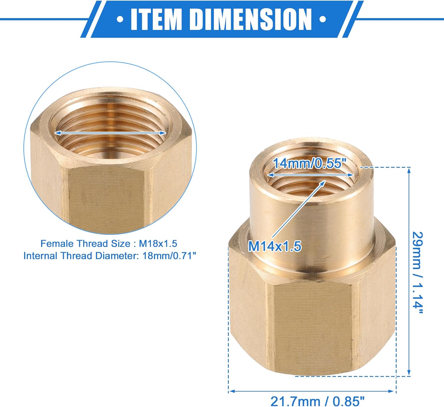 Pressure Washer Connector, M18x1.5 to M14x1.5 Female Adapter Brass Screw Hose Connector Universal for Pressure Washer Quick Connect Brass Copper Tone 1pc