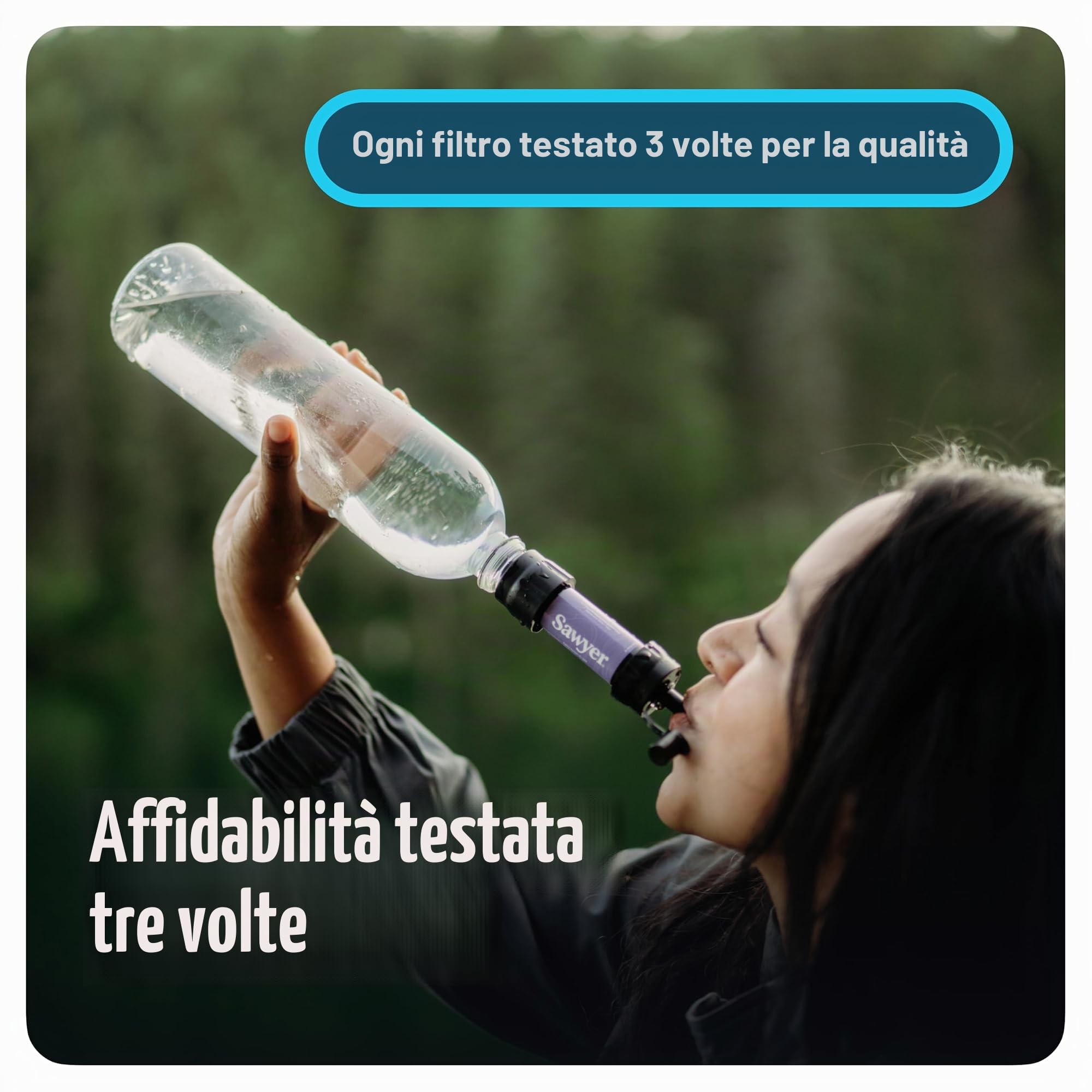 Sawyer Mini PointONE Filtro Acqua da Esterno per Emergenze, Rimuove il 100% di Microplastiche e il 99,99999% di Tutti i Batteri