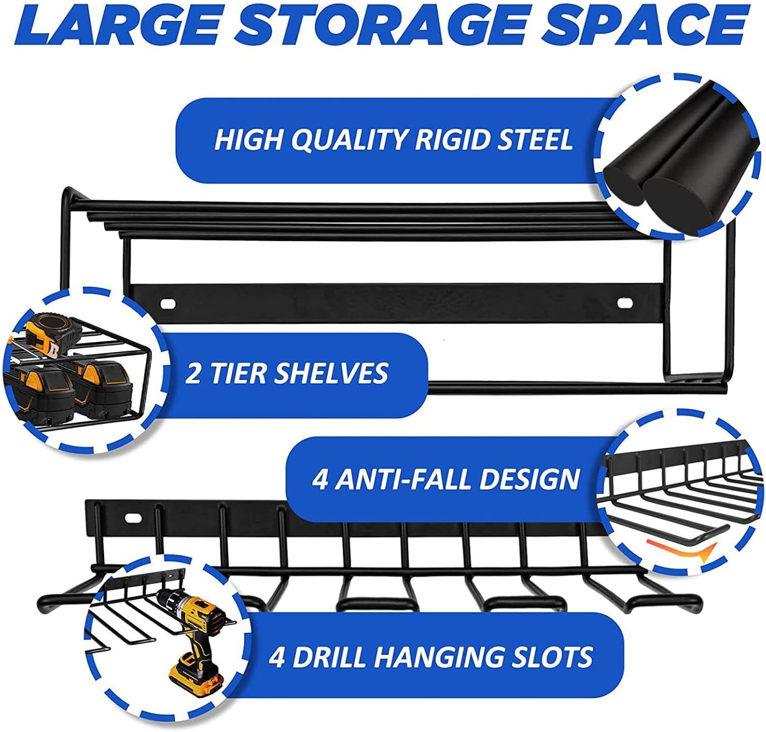 Septpenta 50KG Floating Tool Rack Bracket, Wall Mounted Alloy Steel Tool Storage Rack for Handheld and Power Tools, Detachable Design, Great for Father's Day Storage Rack