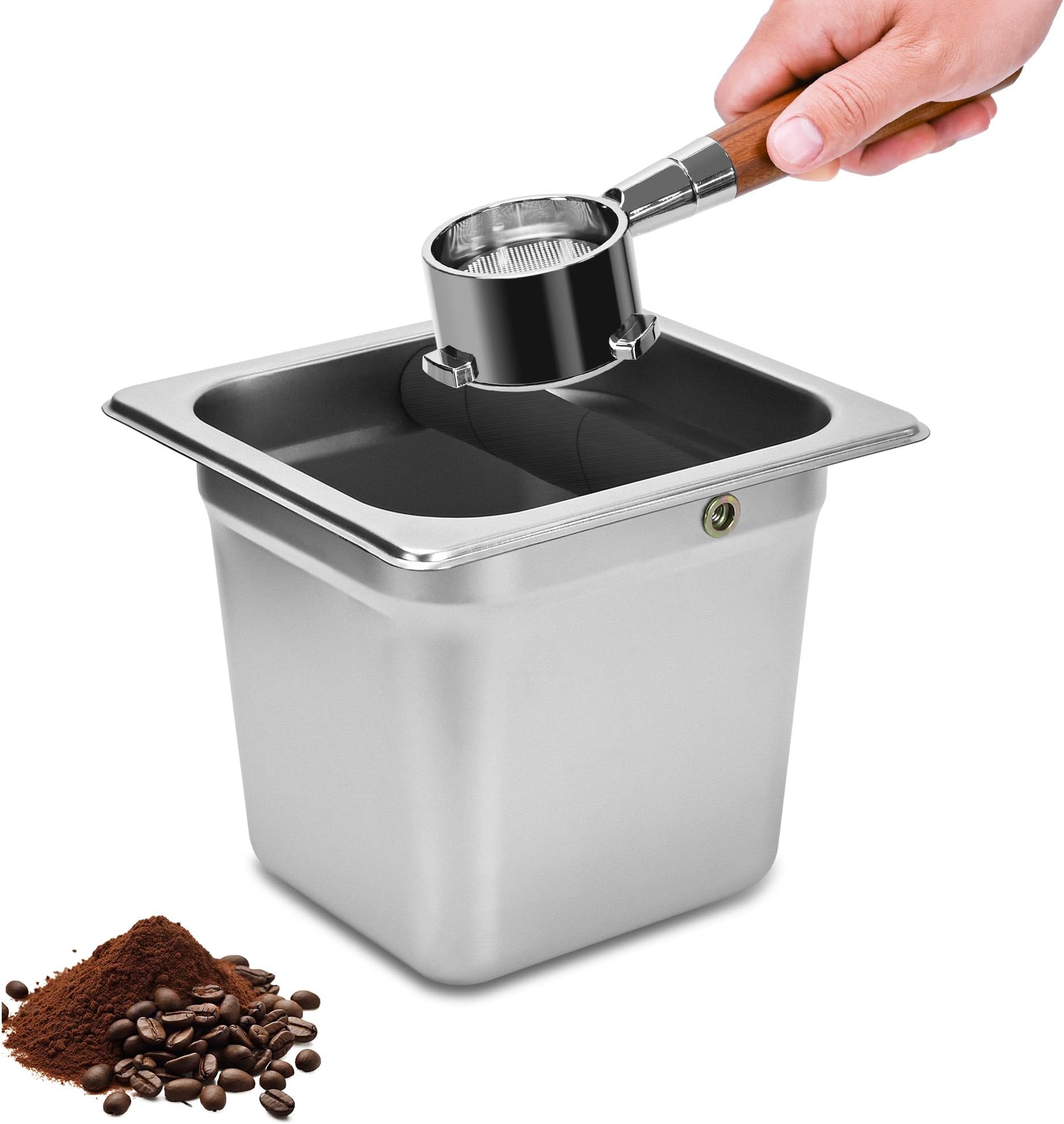 TECHSHARE Stainless Steel Knock Box, Square Espresso Knock Box, Large Capacity Coffee Knock Box, Easy to Clean Espresso Accessories for Home, Kitchen, Cafe, and More
