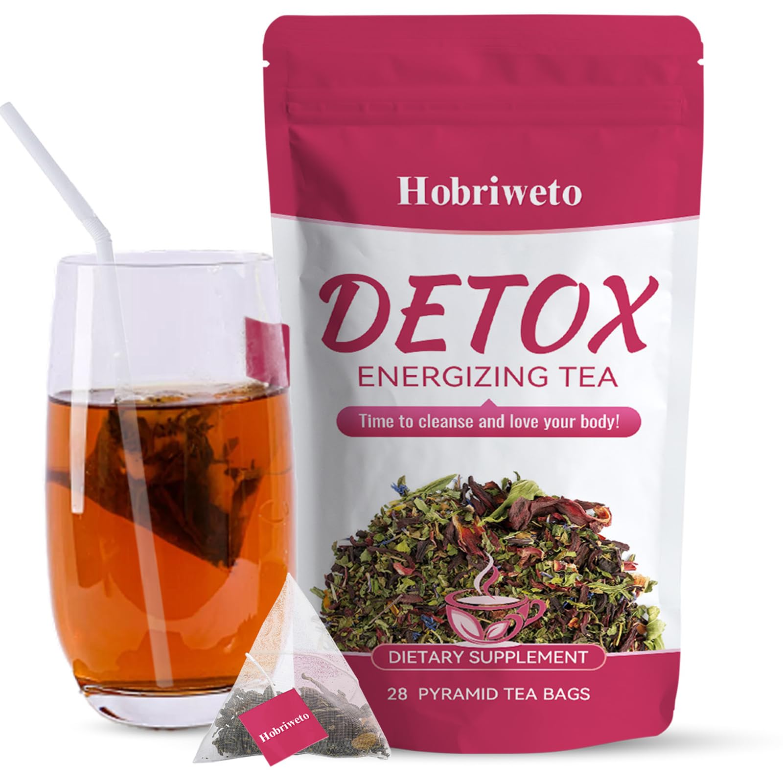 Detox Tee zum Abnehmen – Gewichtsverlust Kräutertee, Natürliche Kräutermischung mit Grüner Tee, Löwenzahn, Rose & Pfirsich – Unterstützt Entgiftung, Verdauung & Wohlbefinden – Vegan(28 Teebeutel)