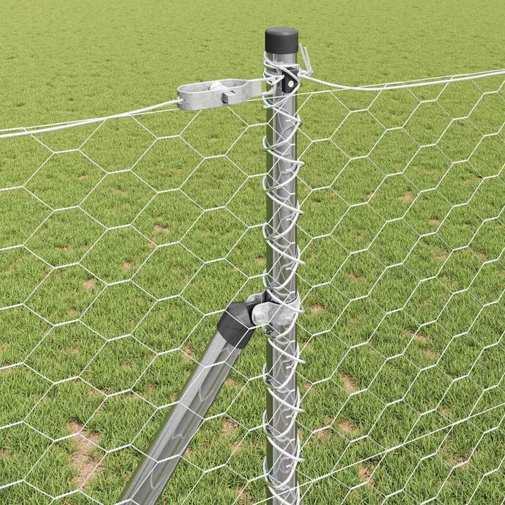 Recinzione esagonale da pavimento, 25 x 1 m, in acciaio zincato, argento, recinzione da giardino, protezione dal vento, protezione in metallo, elementi di recinzione per terrazza e terreno