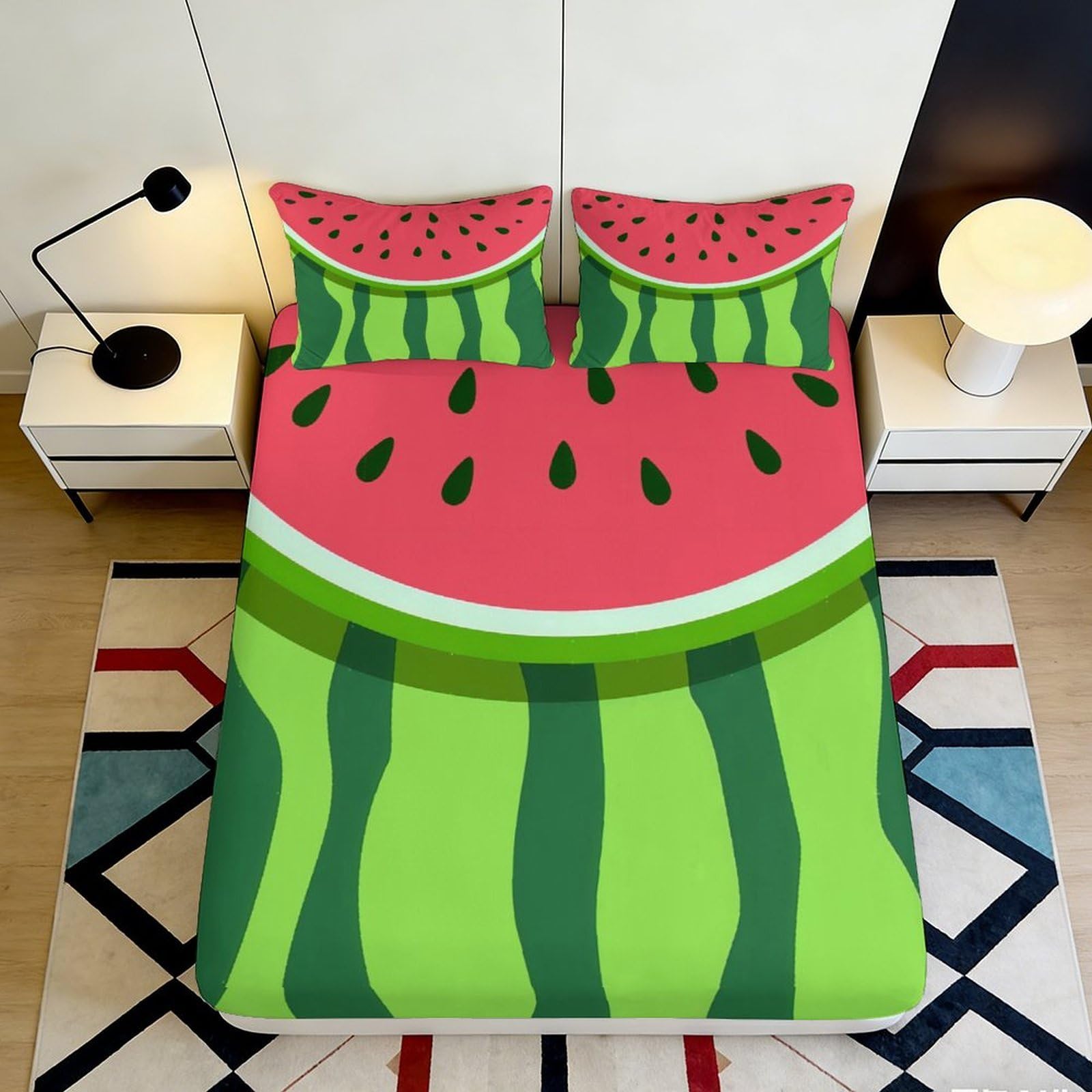 Pnayamiorkfel Style-8 3D Printed Watermelon Fitted Sheet Microfiber Soft Fruit Pattern Bed Cover For Bedroom Guest Room Dorm Decor, Machine Washable, Anti-Slip, Dustproof, Easy Care 90X200x25cm