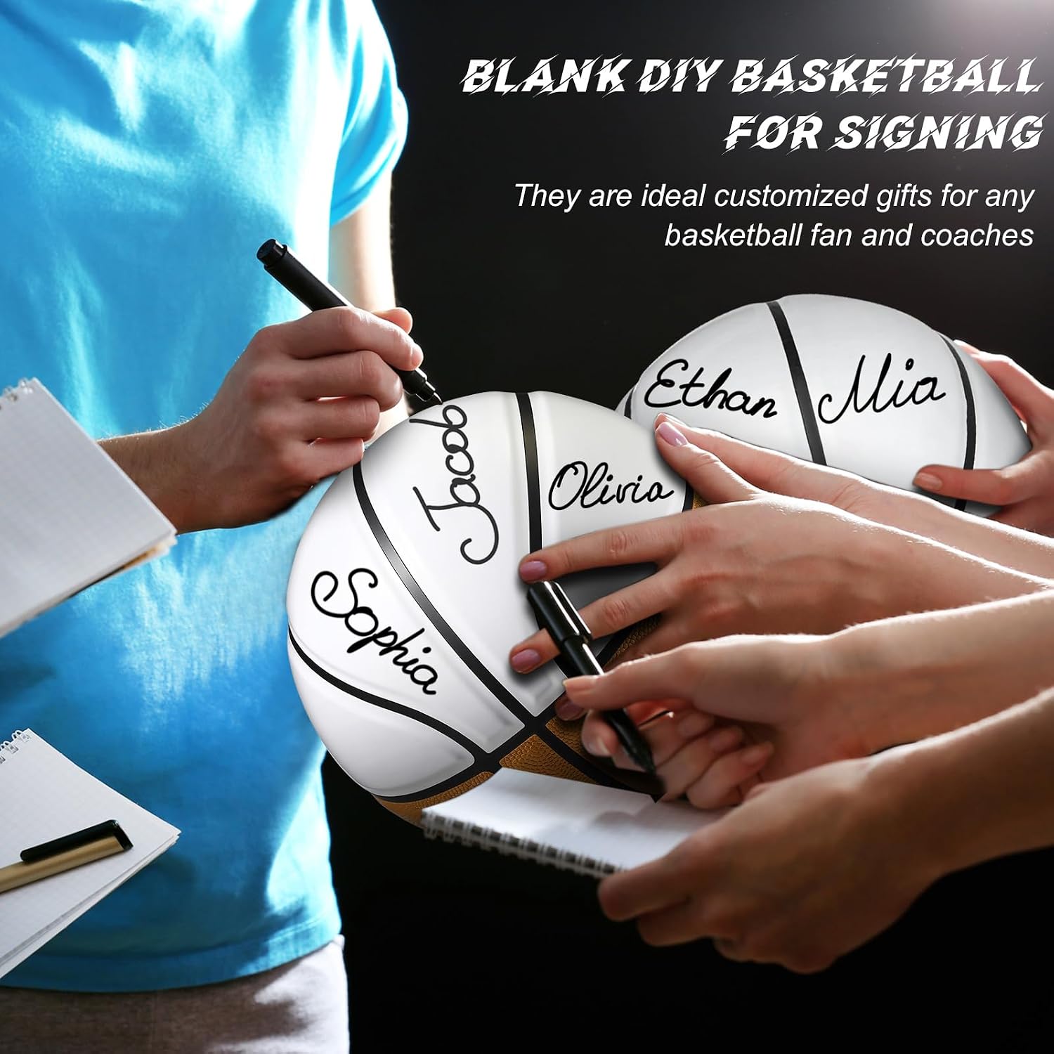 Jenaai 6 Pcs Size 5 Blank Autograph Basketball Customized Basketball with 4 White Panels Junior Adult Trophy for Signing