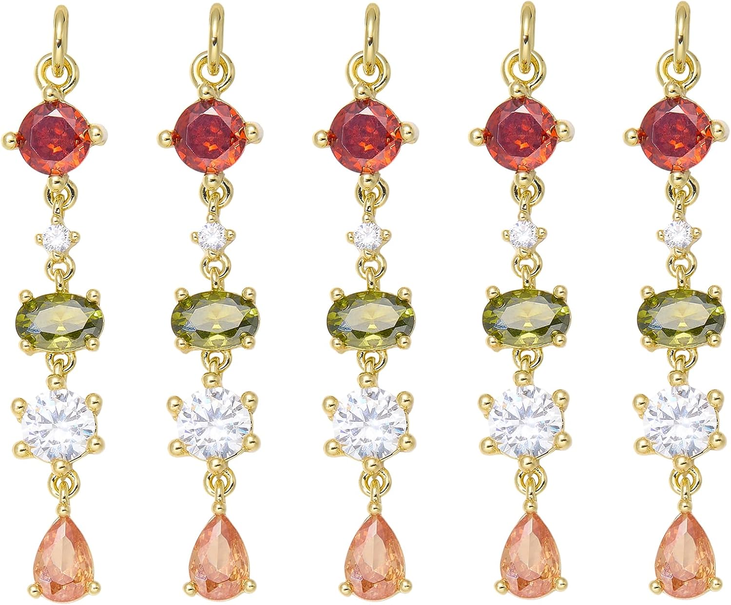 5Pcs Birthstone Charms for Jewelry Making Brass Crystal Dangle Charms Real 18K Gold Plated Cubic Zirconia Pendant with Jump Ring for Necklace Earring DIY Supplies