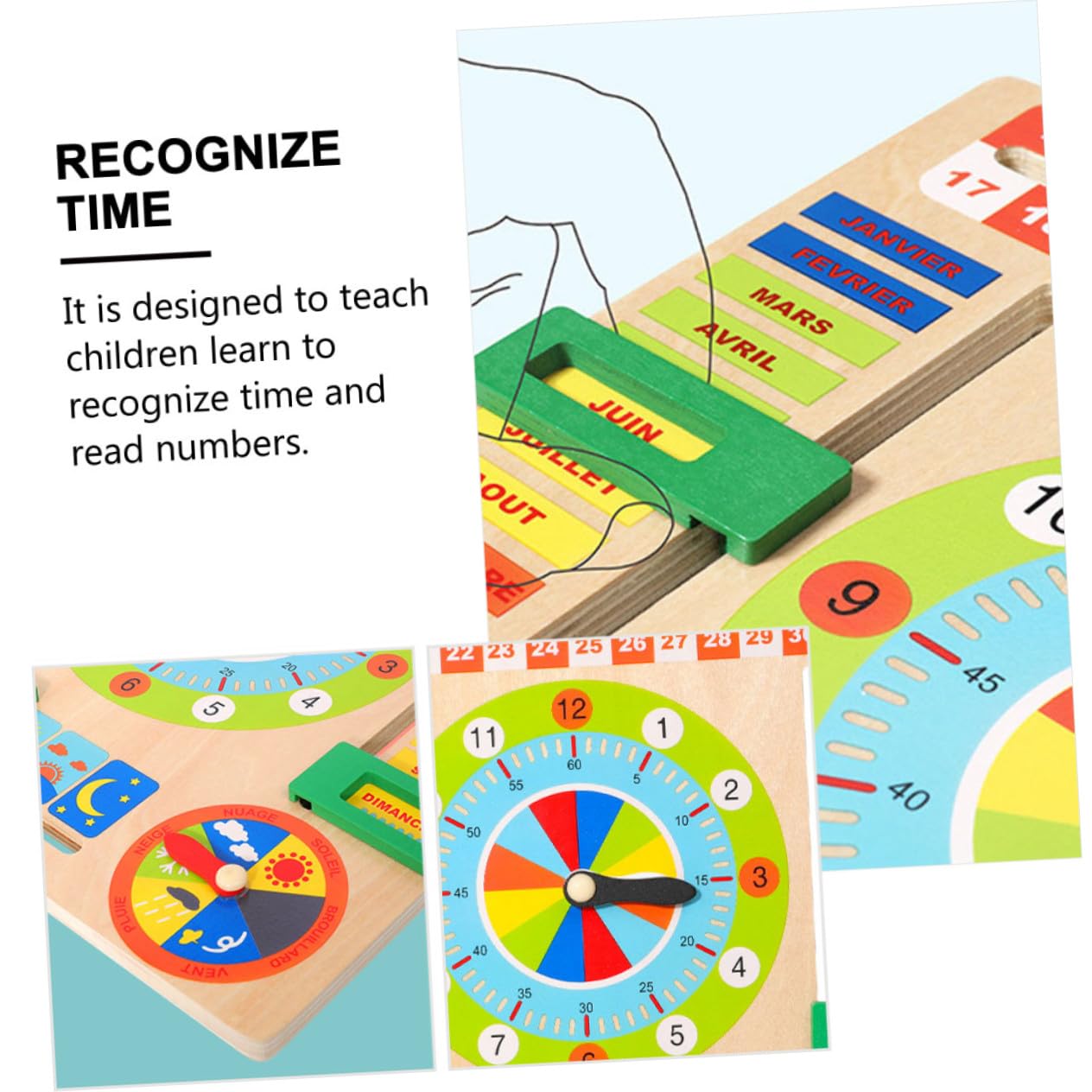 Horloge en Bois Jouet d'Apprentissage pour Enfants Surface Lisse Éveil Éducation Précoce