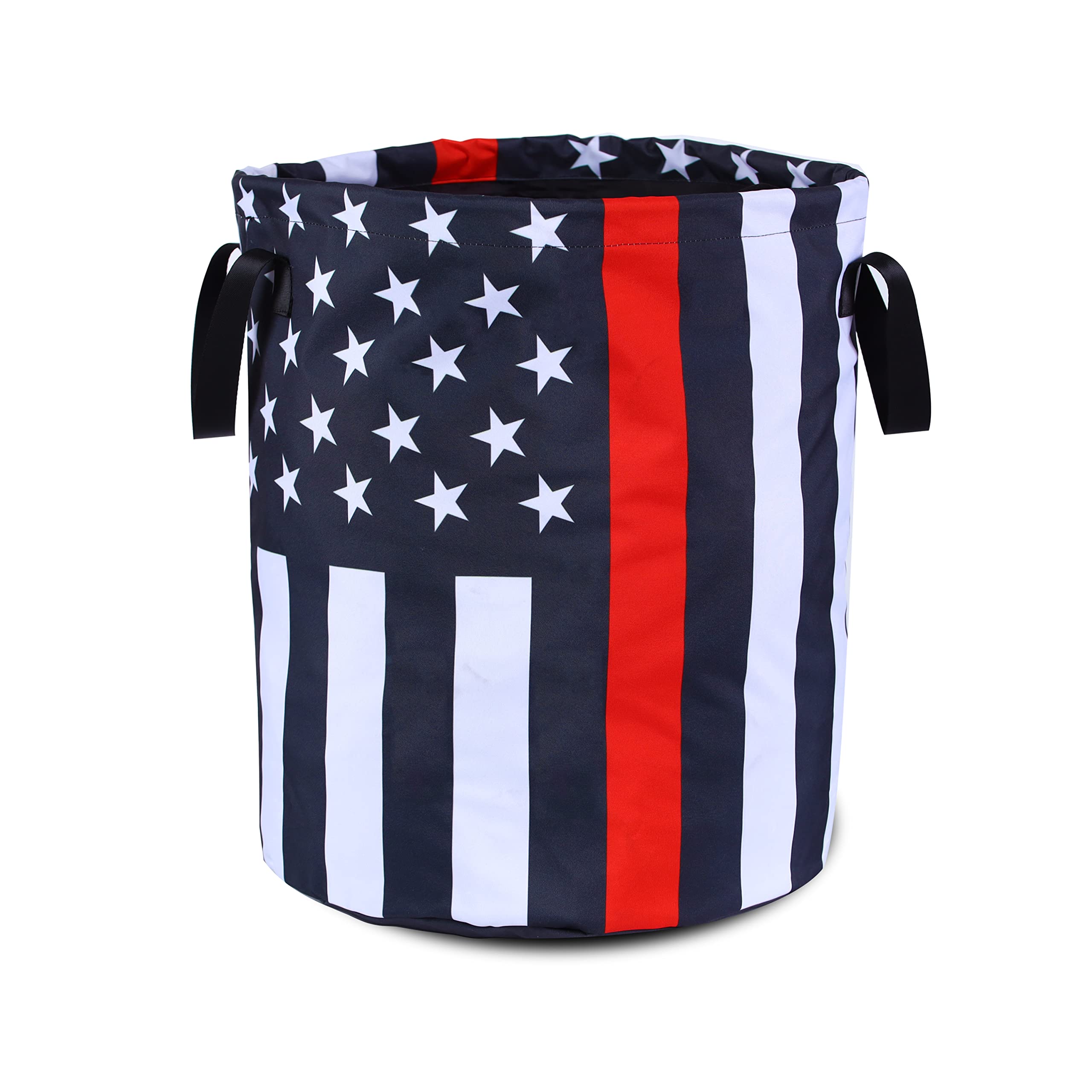 American Flag Thin Red Line Laundry Basket Foldable Oxford Cloth Funny Tote Bag Laundry Hamper Clothes Storage Bucket Organizer For Bathroom/Laundry