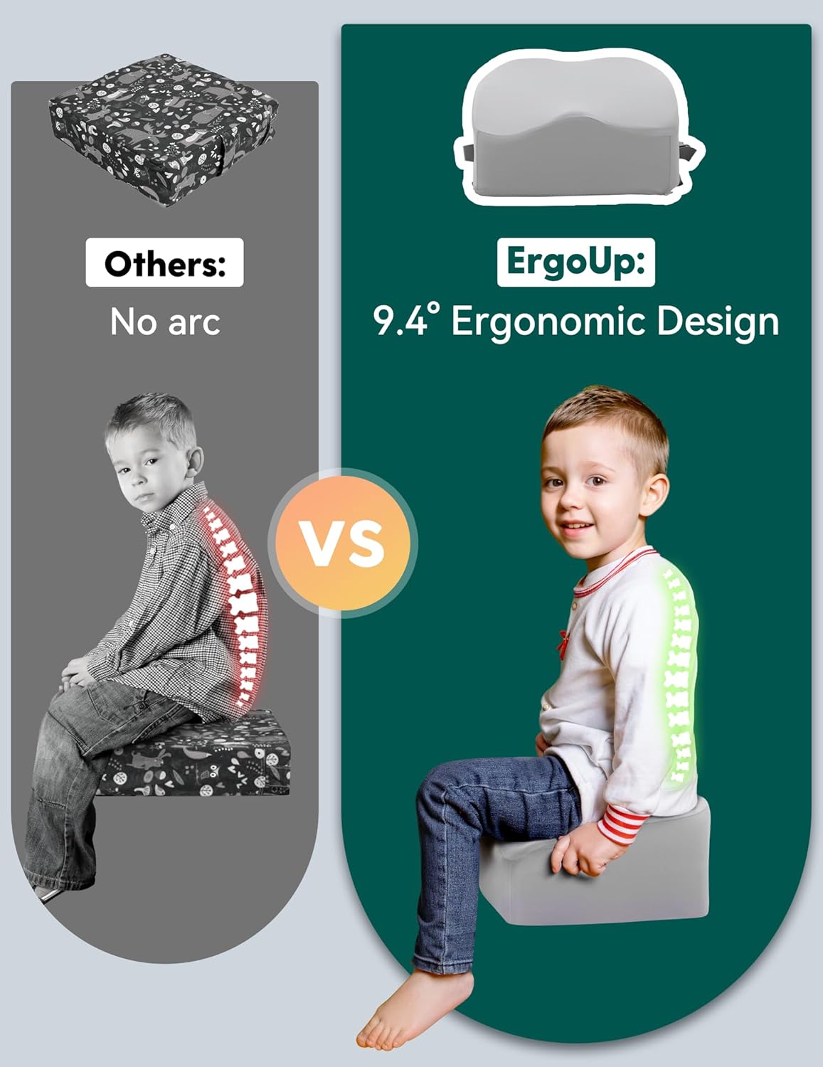 babelio ergo-designed booster seat for kitchen chair, promote proper upright posture, toddler booster seat for dining table, removable & washable cover, suitable for 18 months to 5 years, grey classic grey
