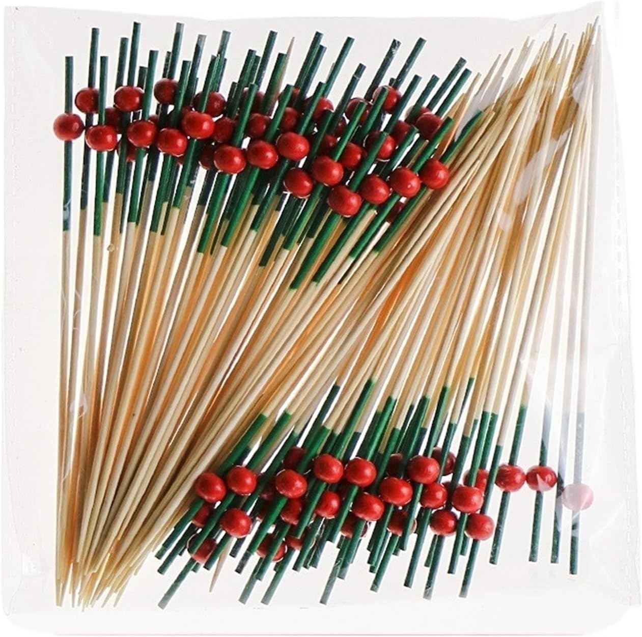 100pcs 12cm Toothpicks Pick Buffet Cupcake Fruit Fork Party Dessert Salad Stick Cocktail Skewer(Green)