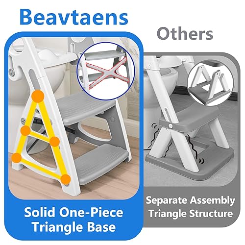 Miniatura 10 de Asiento de entrenamiento para ir al baño asiento de baño 2 en 1 para inodoro y cuarto de bebé, taburete para fregadero con escalera ajustable en