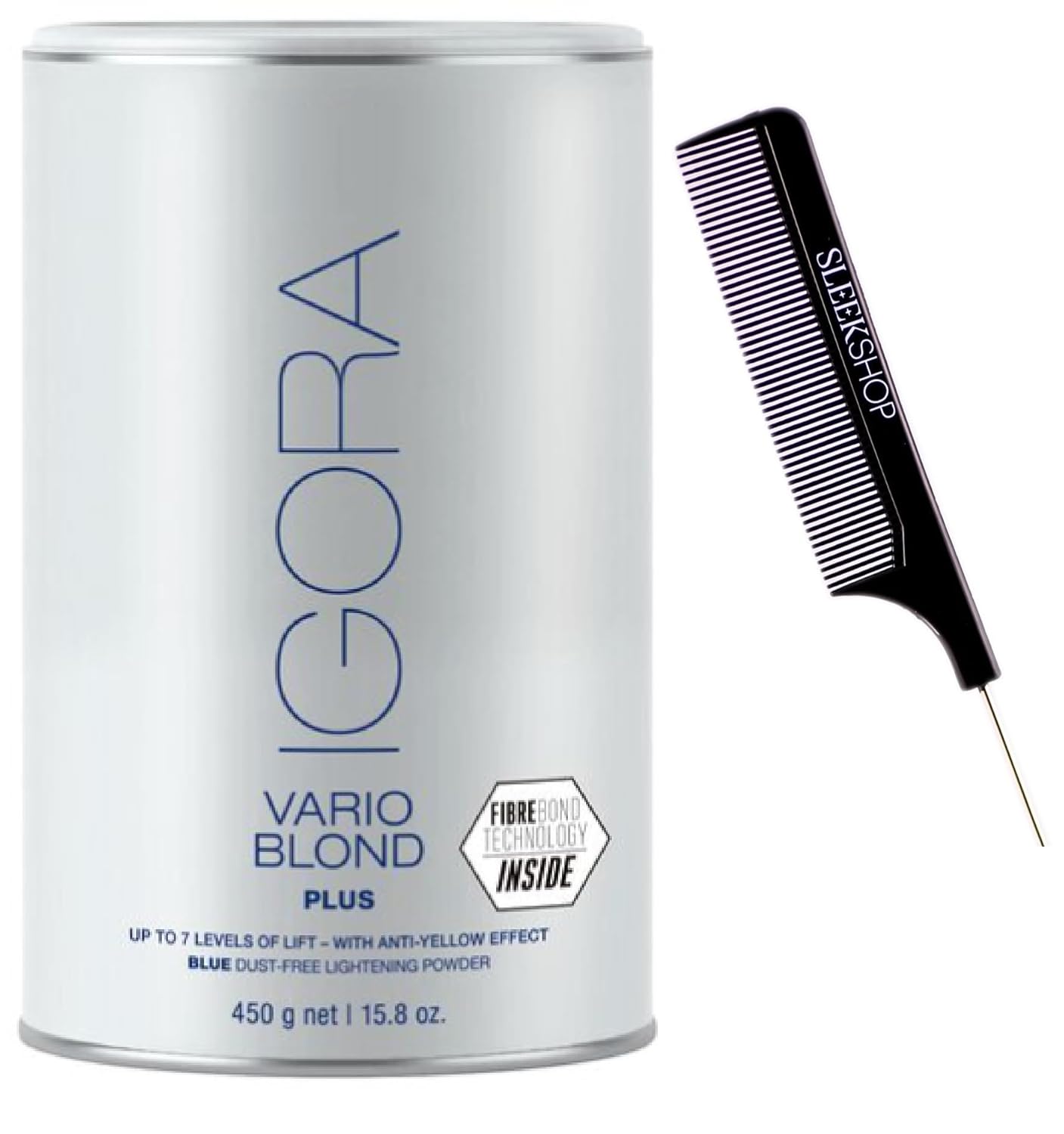 Comb + Schwarzkapf IGORA VARIO BLOND PLUS, Blue Dust-Free Lightener, Blonde Lightening Powder, 2023-2024 Version (w/ Sleek Premium Carbon Teasing) Anti-Yellow Effect Hair Bleach (Vario Blond Plus (15.8 oz))