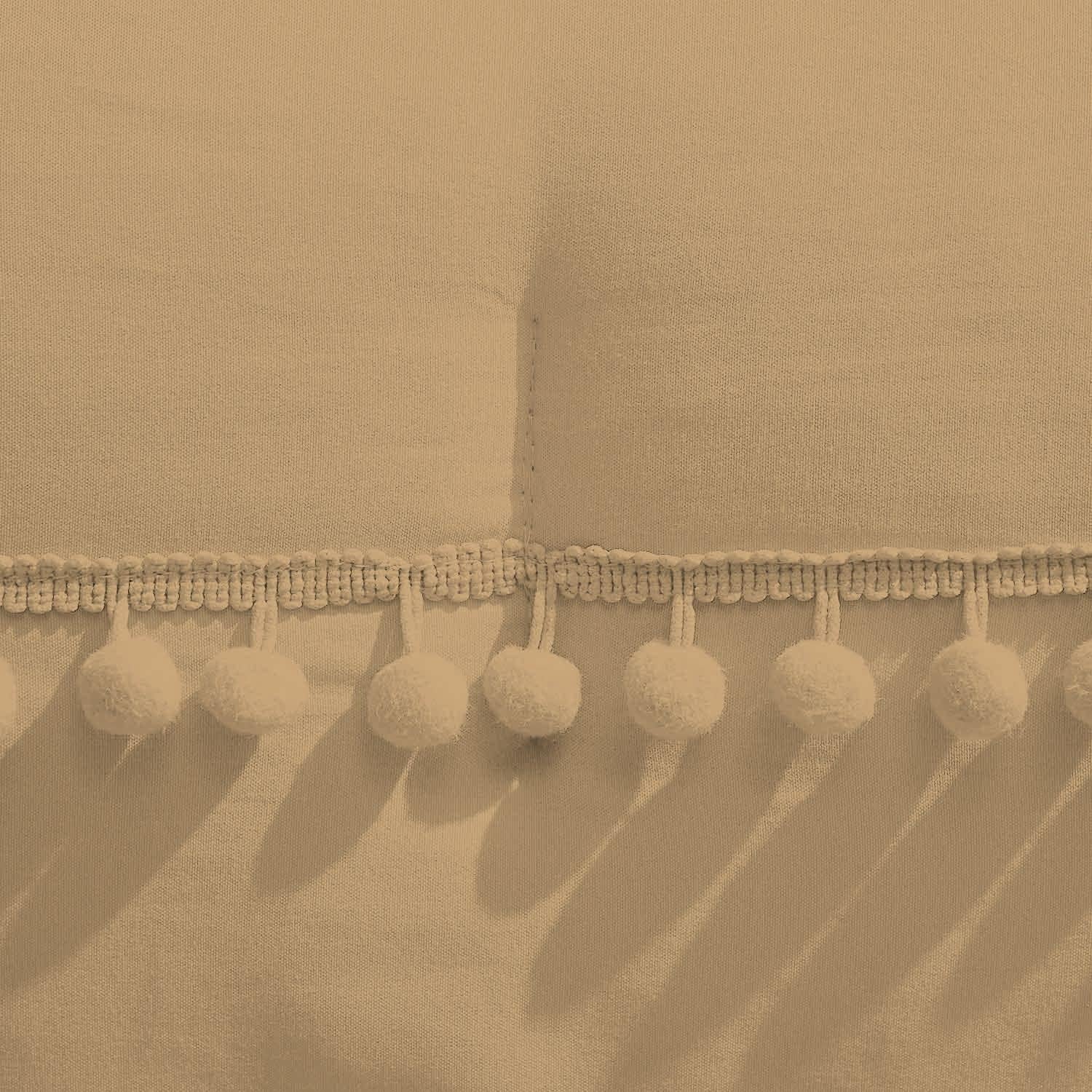 TONY'S TEXTILES 3 Piece Boho Chic Pom Pom Comforter, All Season Down Alternative Bedding Comforter with 2 Pillow Shams (Full/Queen Size, Taupe) 1000 Thread Count | 550 GSM Filling