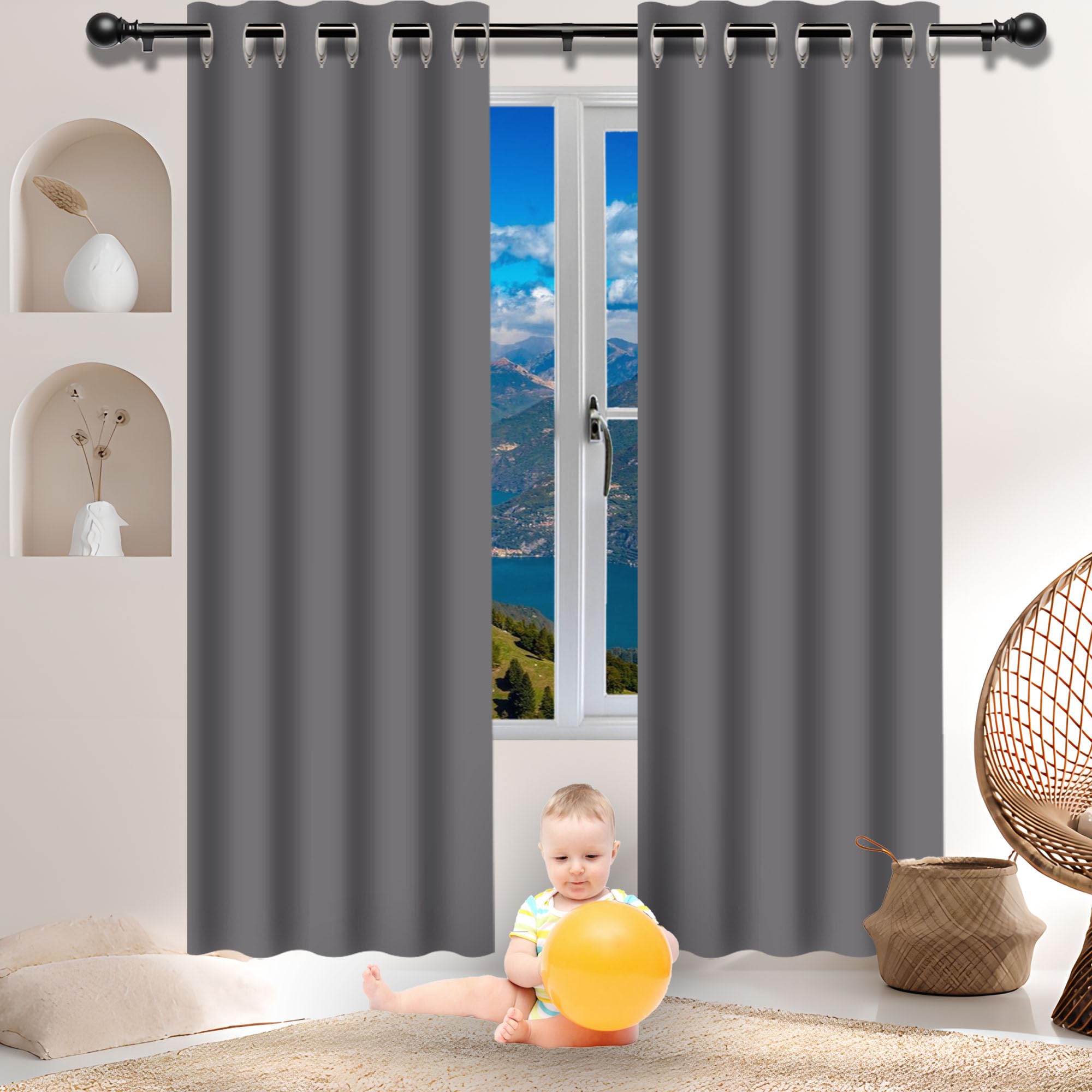 Rideau occultant anti-UV 142x168cm gris clair pour réguler la lumière