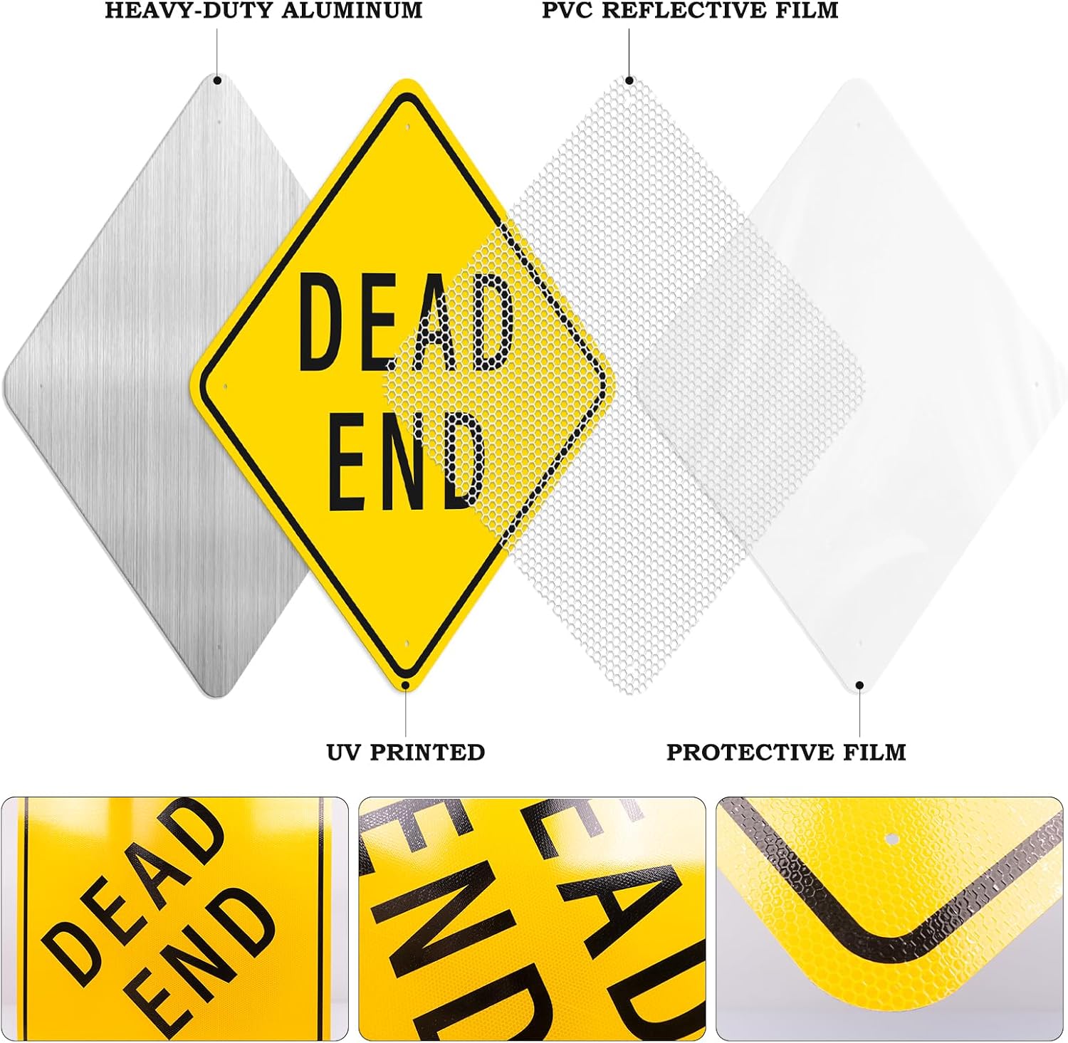 Dead End Sign 24 x 24 Inch Reflective Aluminum Traffic Road Sign Rust-Free Waterproof Warning Signs for Driveways Private Roads Neighborhood Streets