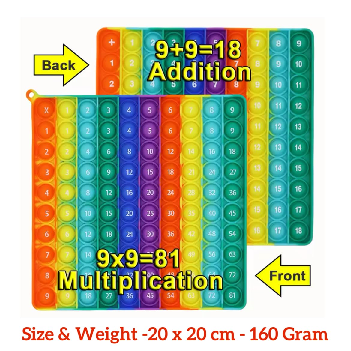 Ranzah Timetable & Addition Pop Fidget Toy 9x9 Multiplication & 9+9 Addition Bubble Popper Sensory Poppet for Kids ADHD Stress Anxiety Relief School Toddler Toy Squishy Squeeze Math Gift Travel Toy - Image 2