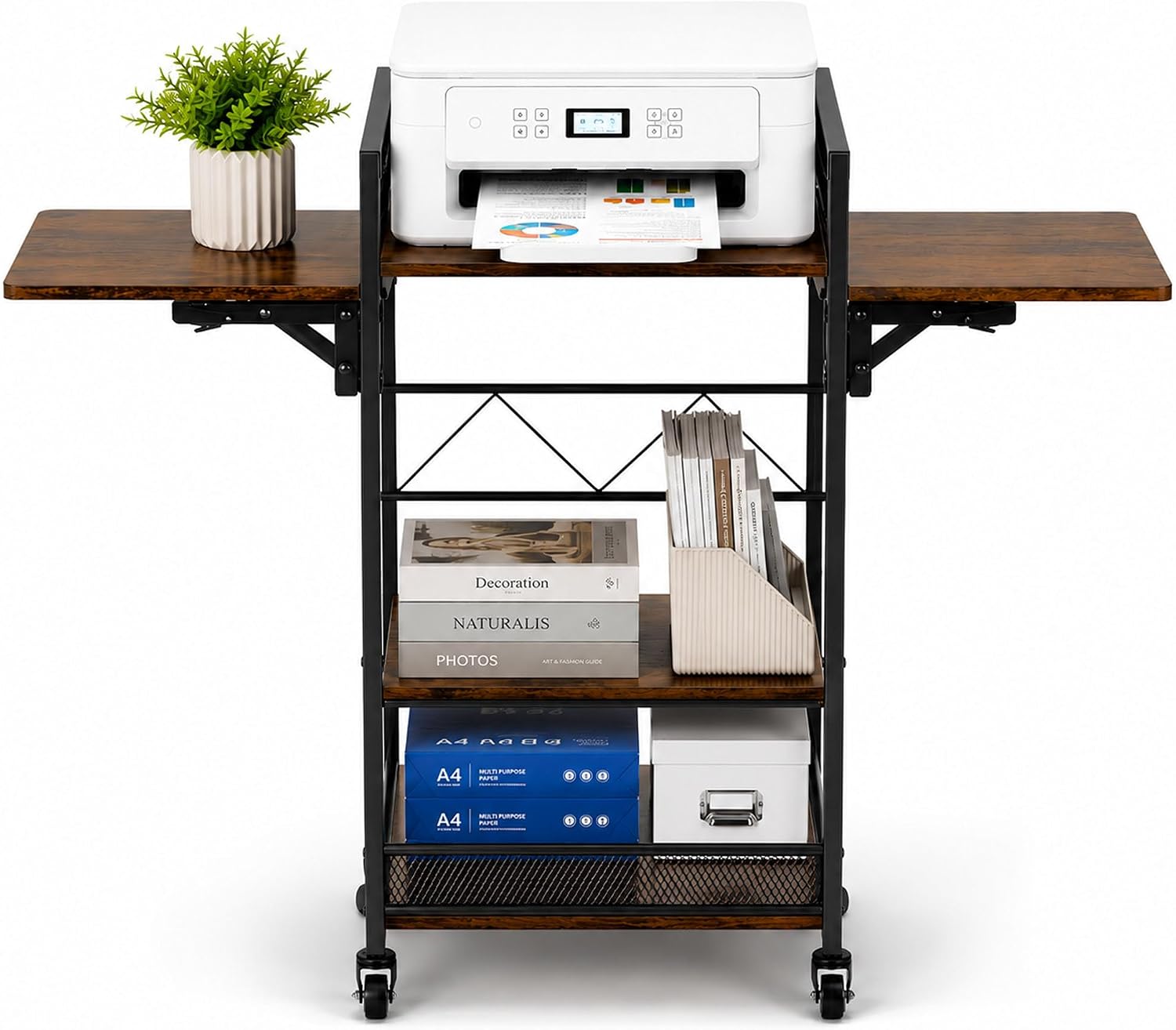 3-Tier Rolling Heat Press Table with Folding Sides and Storage Cart