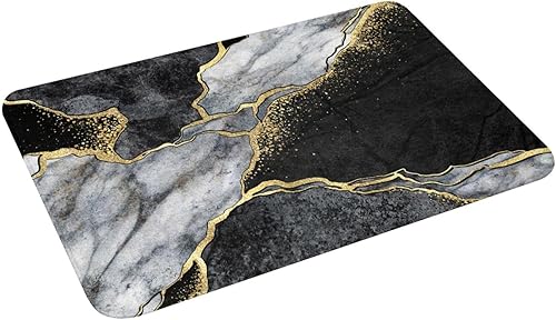 Miniatura 4 de Tapete de baño para baño, diseño de mármol negro y dorado, tapete de ducha de espuma viscoelástica, antideslizante, alfombra pequeña, suave,