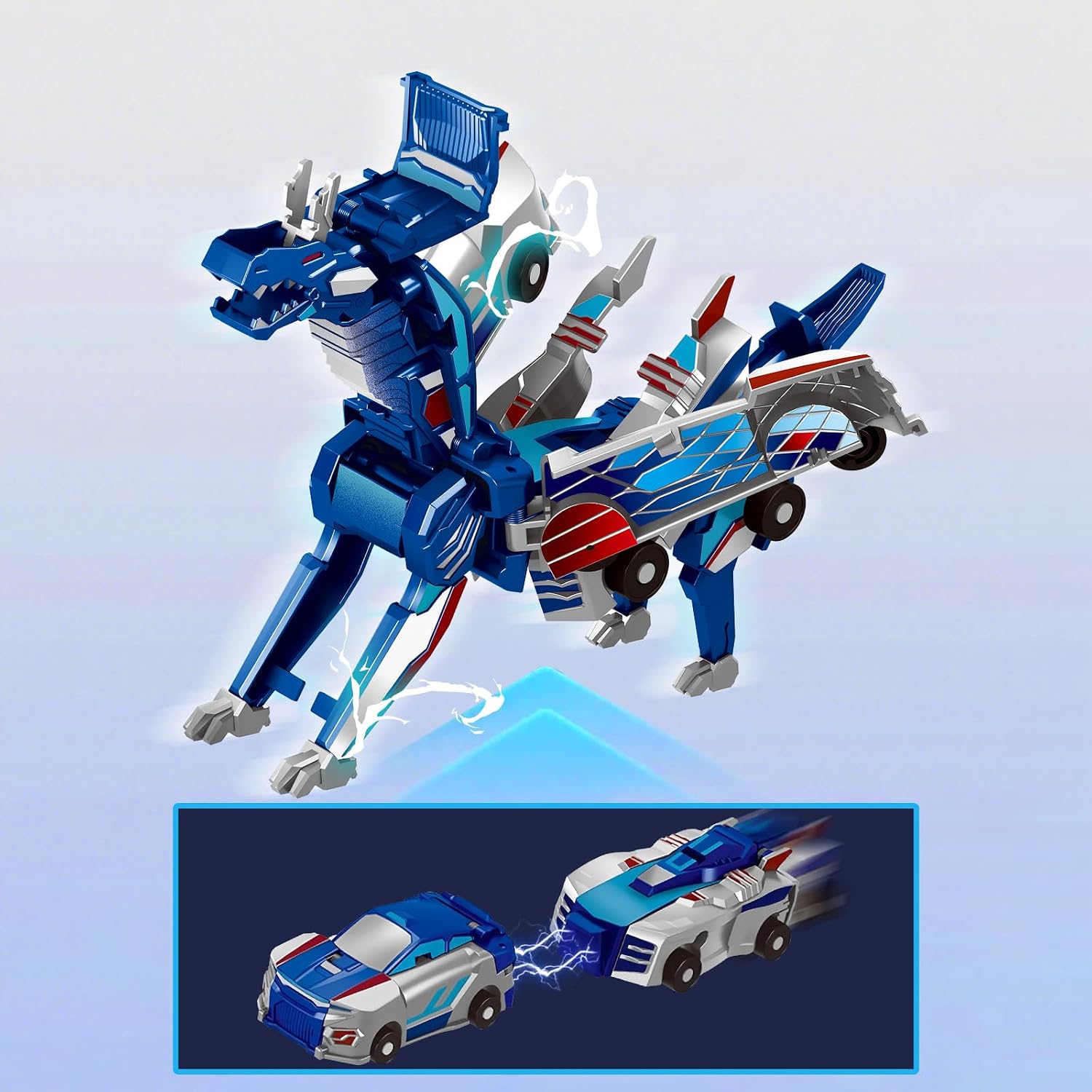Collision Transforming Dinosaur car Toy | 2-in-1 robo Crash Magnetic Race Cars | Transform into Dinosaurs Robot Toys | for Boys & Girls Age 4-8 (Blue Dragon)