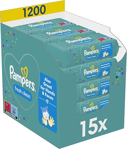 Pampers Fresh Clean Baby Wipes 15 Packs of 80 Wipes Equals to 1200 Baby Wet Wipes, Also Great for Hands and Faces - 1