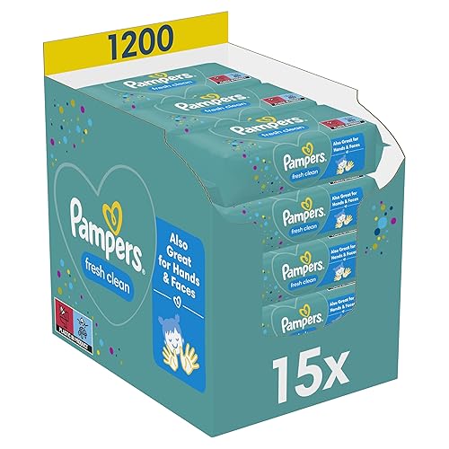 Pampers Fresh Clean, 1200 Lingettes pour Bébé (15x80), Sans Alcool,