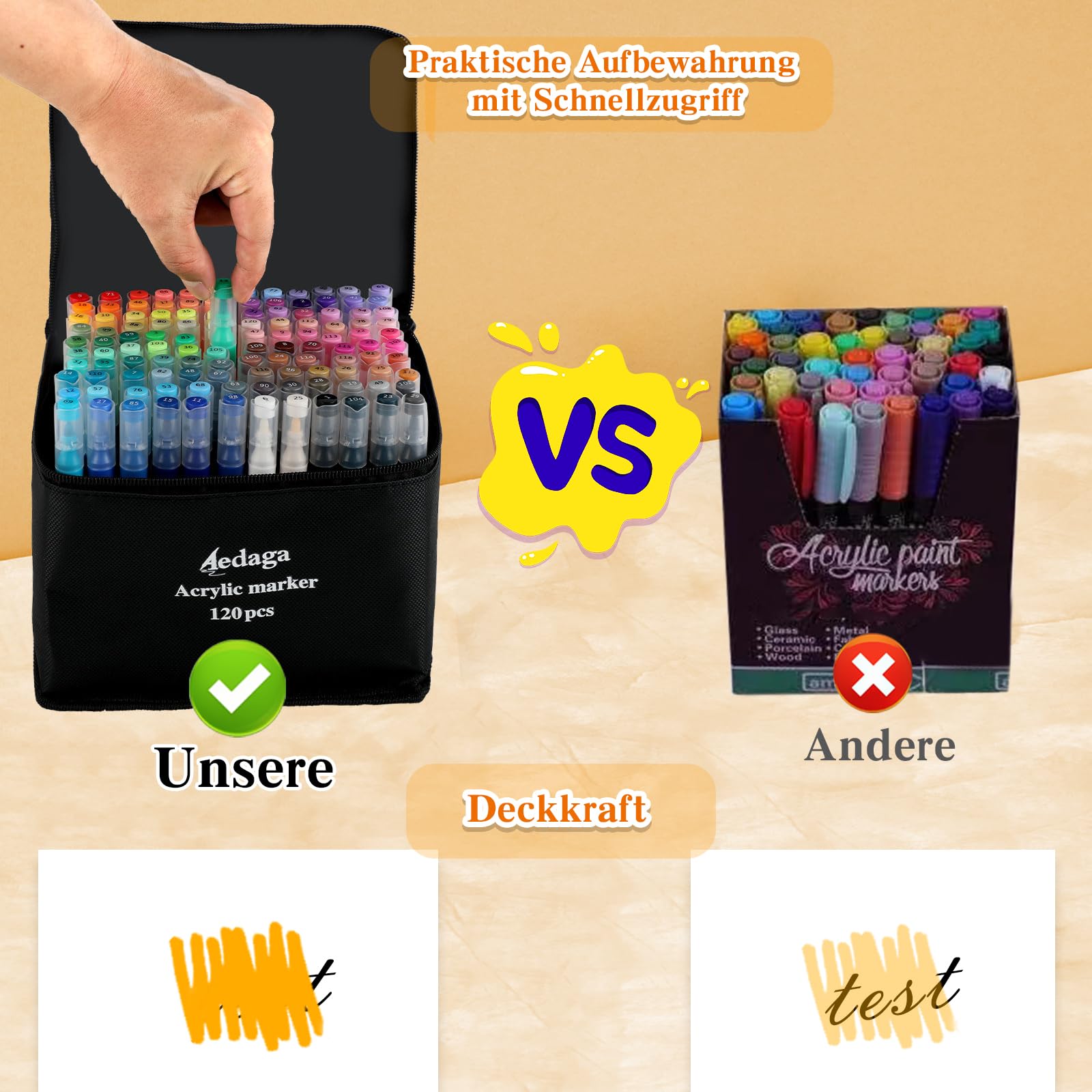 AEDAGA‌ 120 Farben Nummerierte Acrylstifte Set mit App Acrylic Marker | Doppelspitze | Vielseitig einsetzbar | Wasserfest | Starke Deckkraft | Acrylfarben Set Stifte für Eier, Holz, Stein, Leinwand