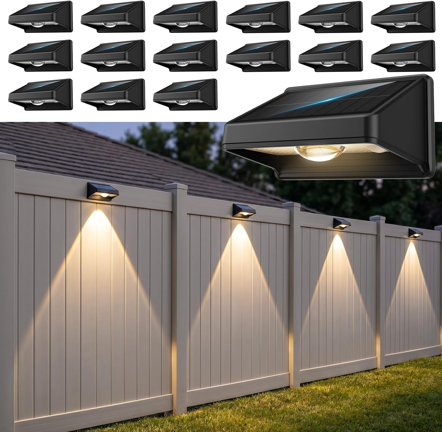 Solar Fence Lights 3-Mode 16-Pack (3000/4500/6000K)