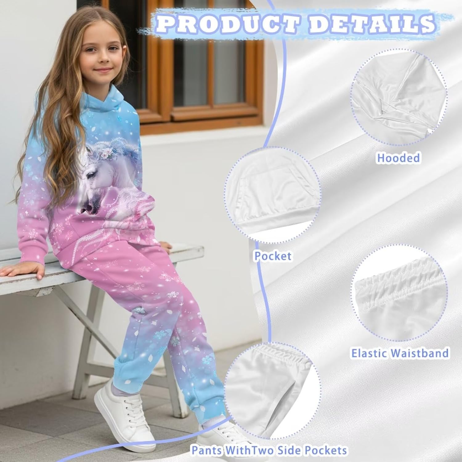 Girls Fall 2 Piece Outfits Casual Hoodie and Sweatpants Outfit with Pockets 2 Piece Pullover