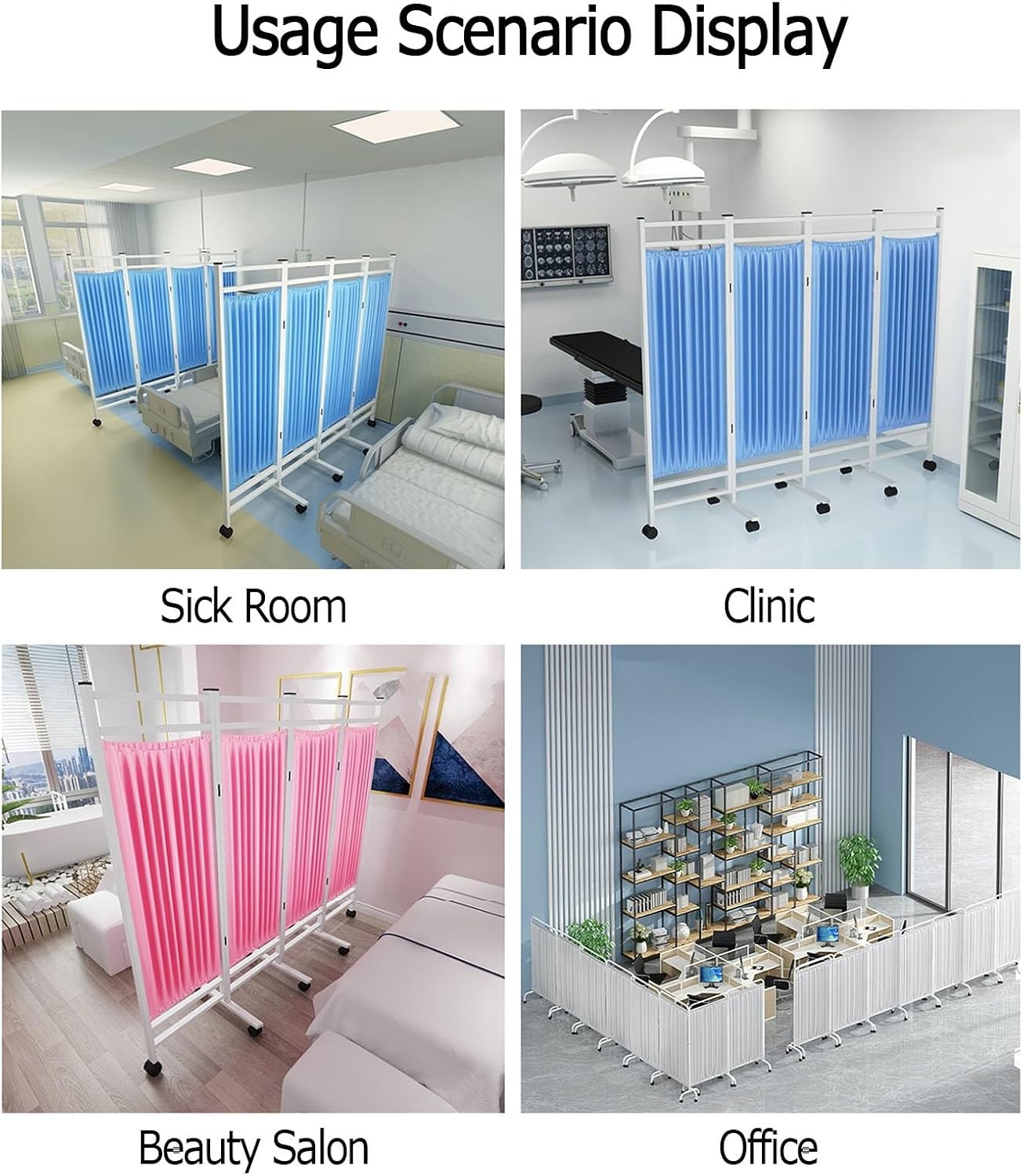 Mobile Medical Privacy Screen,6ft High Foldable Divider Fence with Wheels,3 4 5 6Panels Portable Room Divider for Hospitals Clinic Beauty Salon (A 6)