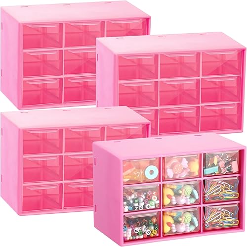 Miniatura 8 de Paquete de 4 organizadores de almacenamiento de escritorio con 9 cajones, organizadores de manualidades con mini cajones, organizadores de plástico