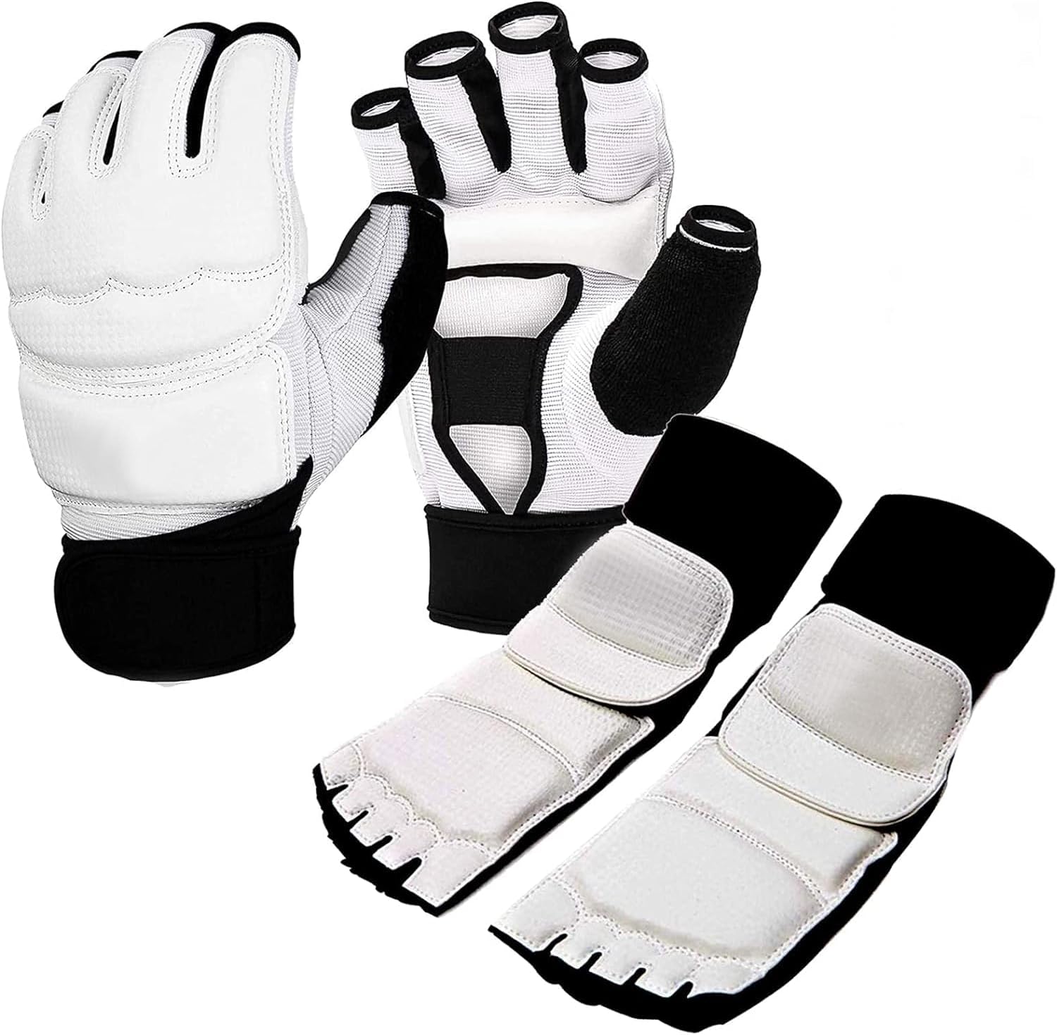 Taekwondo Sparring Gear Gloves Hand and Foot Protectors White Protective Guards Set for Boxing Kickboxing Fit Adult Men Women Kids Training