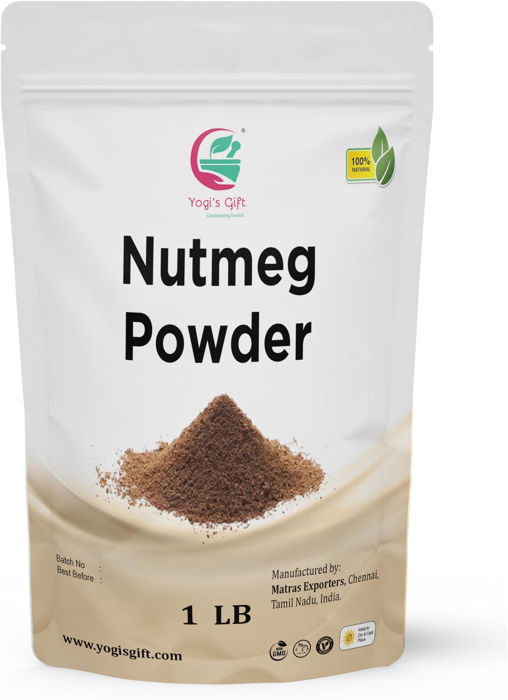 Nutmeg Ground 1 LB | Excellent Aroma and Incredible Flavor | Fresh Ground Nutmeg Spice for Baking, Cooking, Smoothies and Seasonings | Non GMO, Ethically Sourced | By Yogi's Gift®