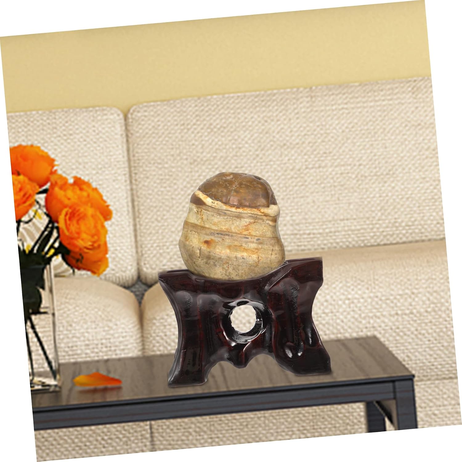 Holibanna Wooden Crystal Sphere Holder Stand for Decorative Stone Display