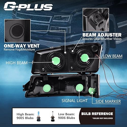 Miniatura 6 de G-PLUS Faros LED DRL, compatibles con Chevy Silverado Avalanche 2003, 2004, 2005, 2006, lente transparente, carcasa negra, reflector transparente