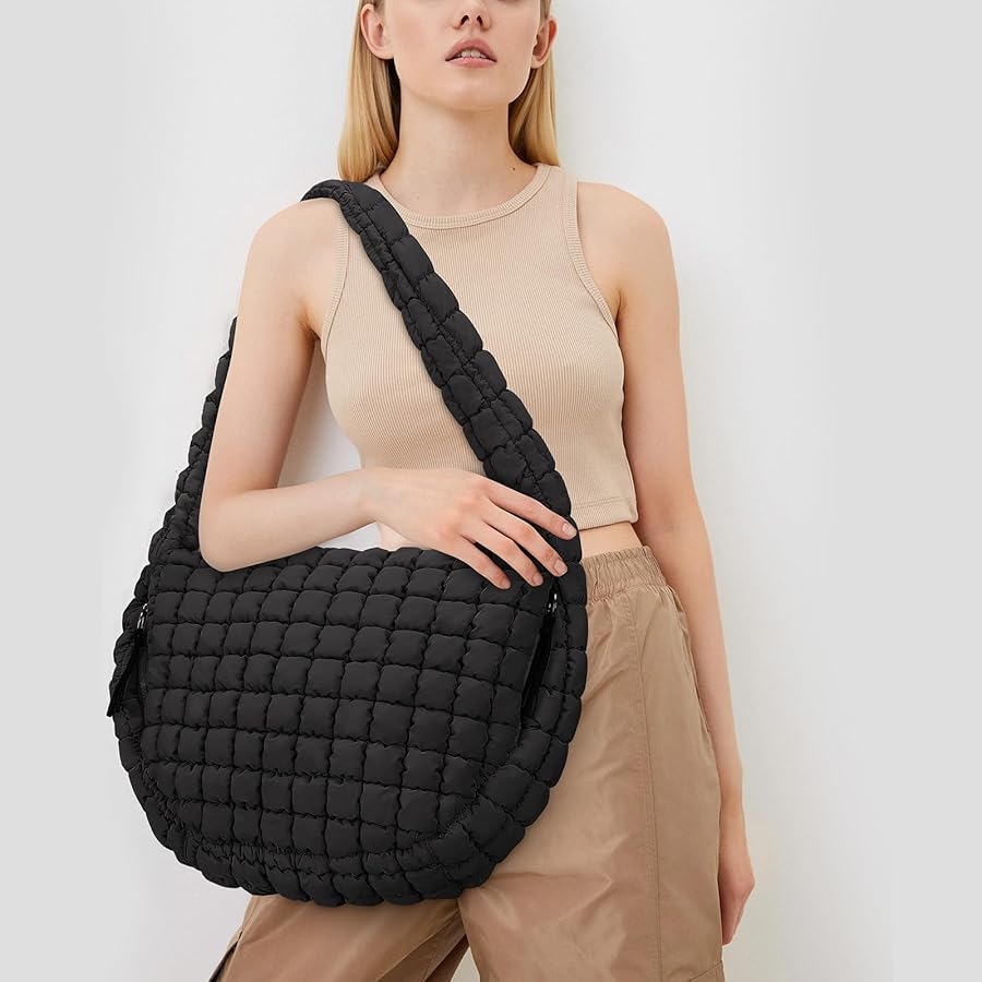 Juoxeepy Quilted Tote Bag, Black, 17x14x6.5 inches, Women's Casual