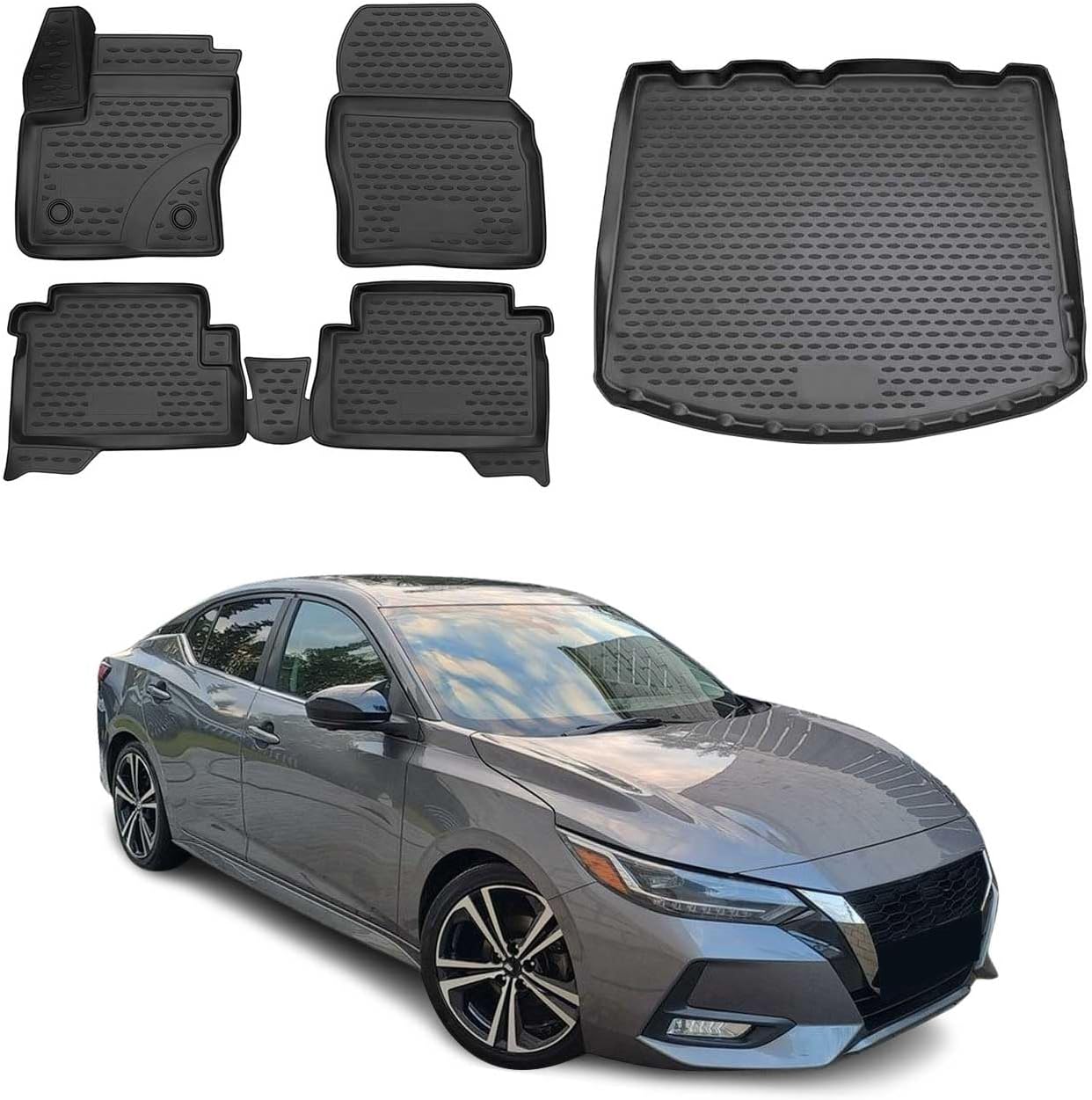 OMAC Floor Mats & Cargo Liner Full Set for Nissan Sentra 2020-2025 All Weather Black