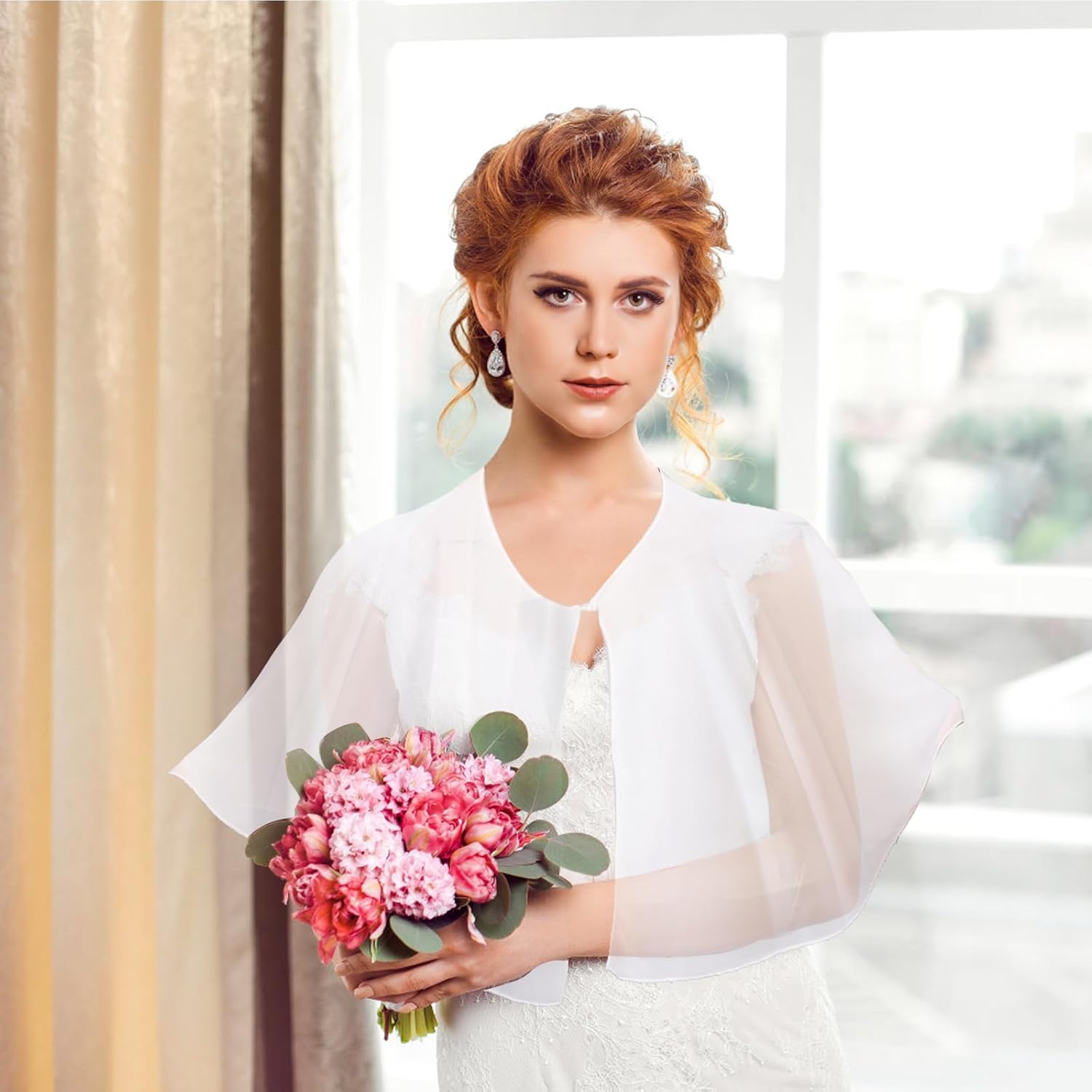 2 Pack Chiffon Capelet, Soft Chiffon Shawls Wraps Shrug for Wedding Evening Dress, 1920s Flapper Cape Cover Up for Women, Black and White - Image 7