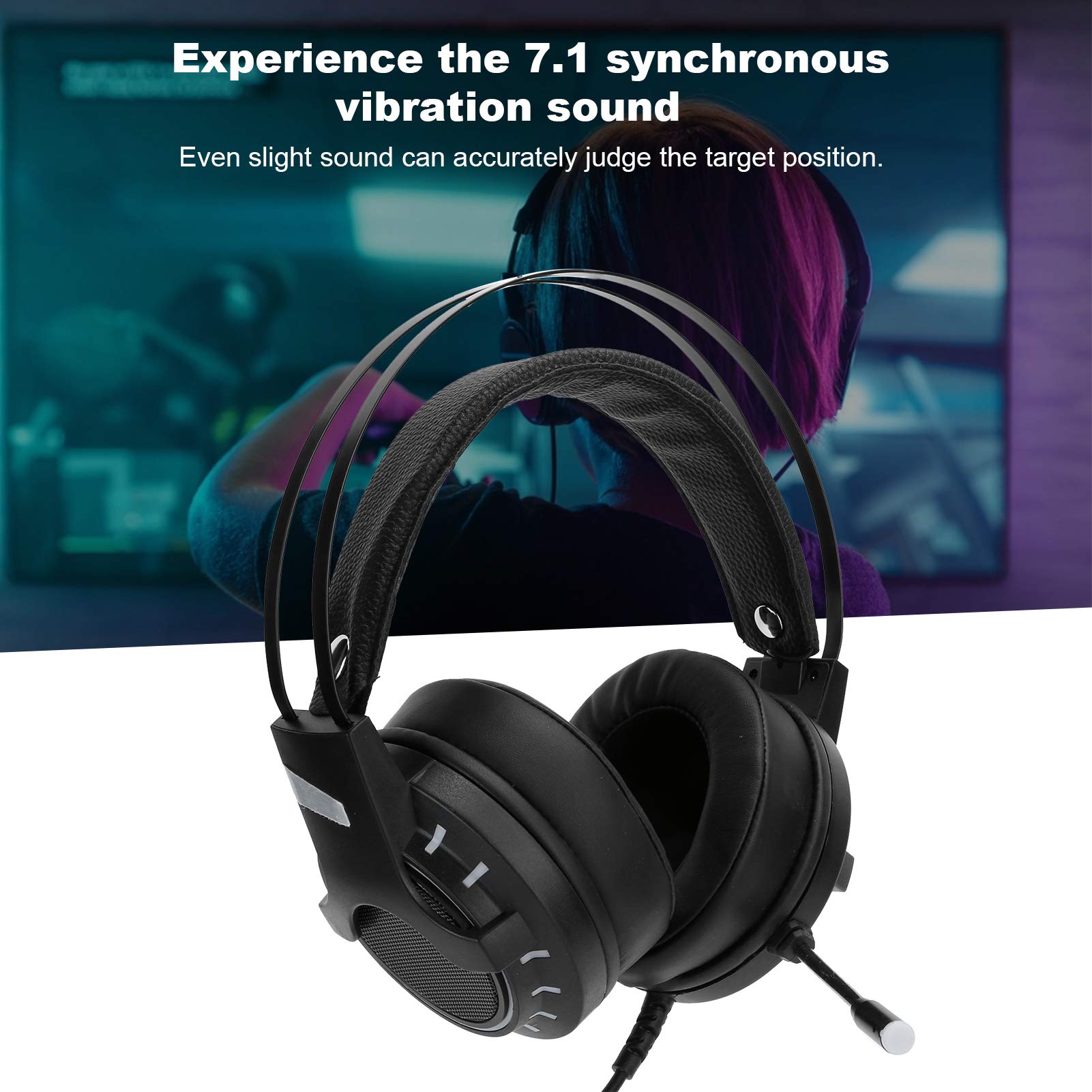 K3 7.1 Casque de Jeu Filaire, Plug and Play HD Mic Surround Sound Ecouteur avec Microphone LED, Sensation de Confort Couleur LED Personnalisée 7.1 Son de Vibration pour PC