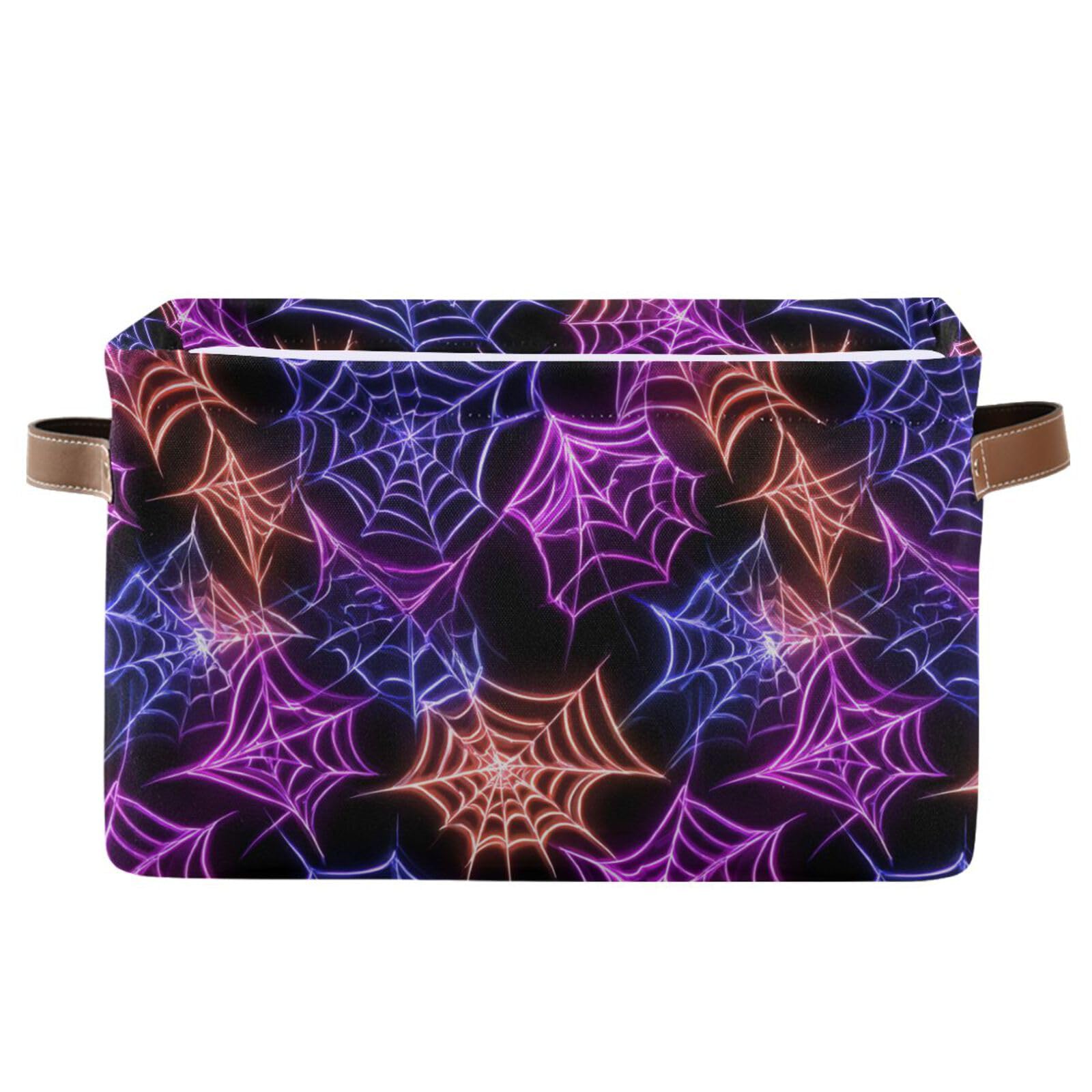Aslsiy Storage Basket Colorful Spider Web Halloween Nursery Bins Black Baby Box Canvas Clothes Shelf Basket Laundry Hampers 1 Pcs