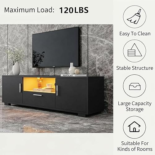 Miniatura 3 de Moderno soporte de TV de 51 pulgadas con luces LED RGB, armario de almacenamiento y estantes de vidrio para televisores de 32 a 55 pulgadas, centro