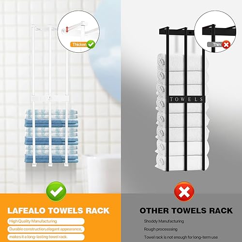 Miniatura 3 de Toallero para montaje en pared, toallero blanco para baño, toallero de baño, organizador de baño, almacenamiento de toallas de baño, paños en baño