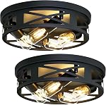 ZHU YAN 2 Pack Black Flush Mount Plafond Light,Farmhouse Metal Cage Black Light fixture Plafond Mount for Kitchen Entryway Hallway E26 Base (10.63in)