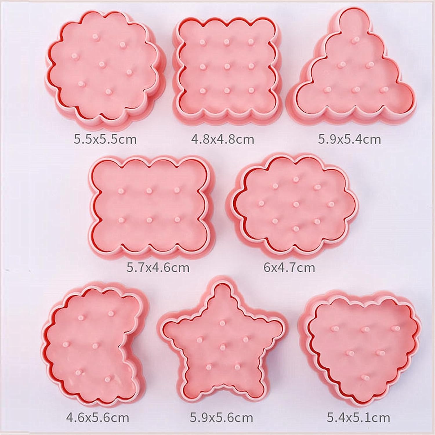 Geometry Shaped Cookie Stamps Set, 8 Patterns with Pinholes & Wavy Edge Design Plastic Stamping Cookie Cutters Fondant Stampers for Baking Clay DIY - Image 3